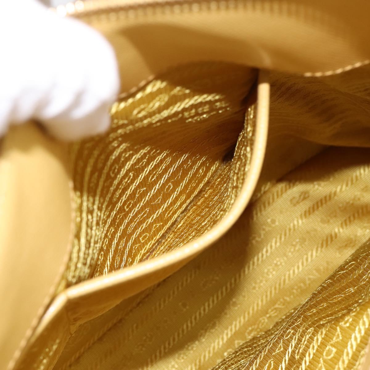 PRADA Hand Bag Safiano Leather Yellow Gold Auth mr2835V