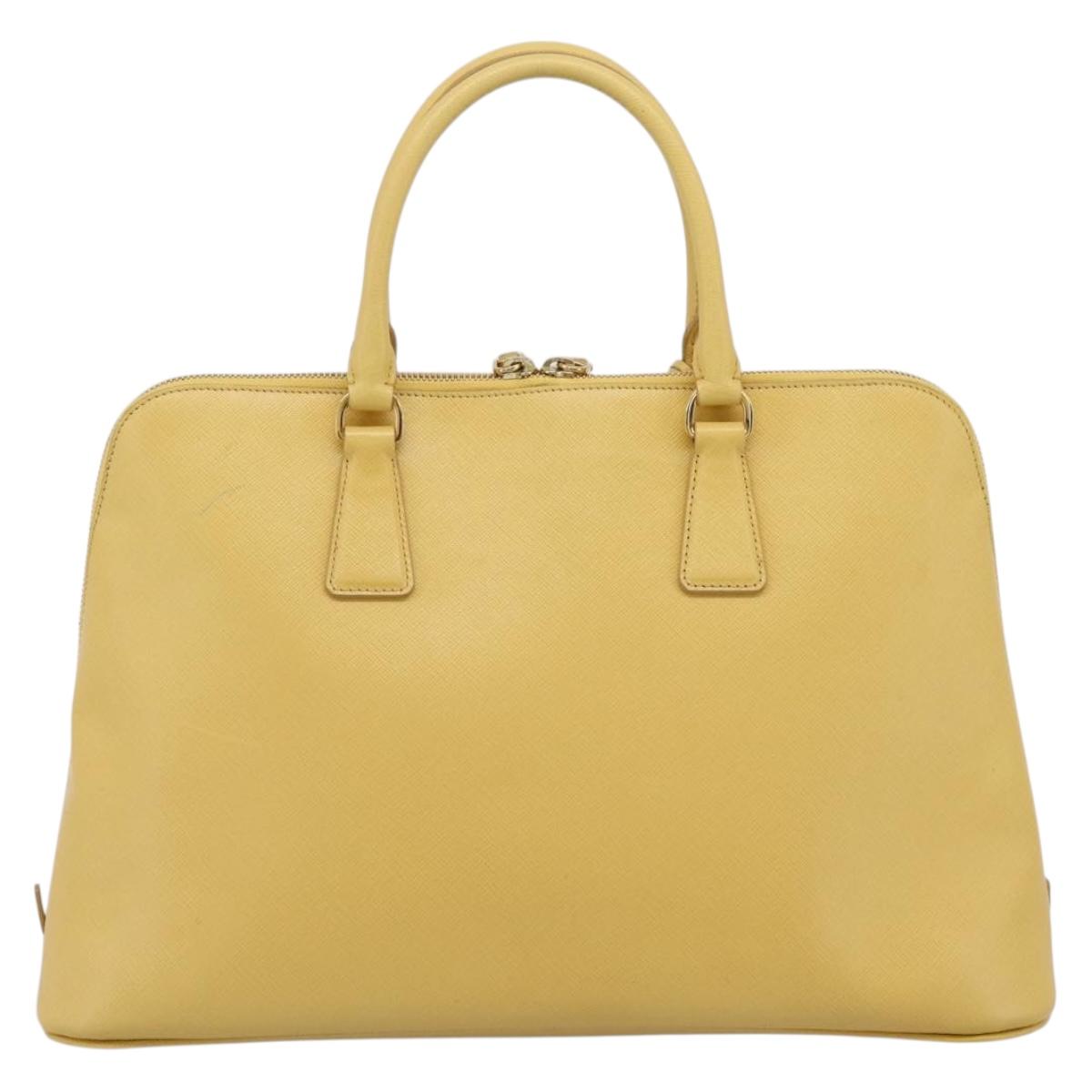 PRADA Hand Bag Safiano Leather Yellow Gold Auth mr2835V