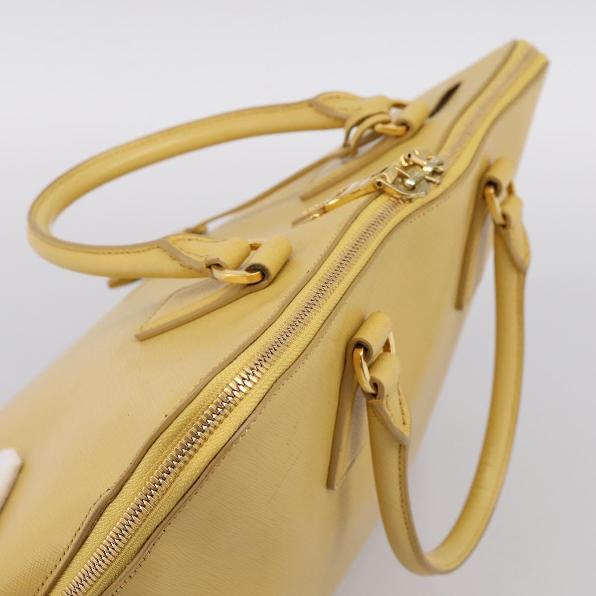 PRADA Hand Bag Safiano Leather Yellow Gold Auth mr2835V