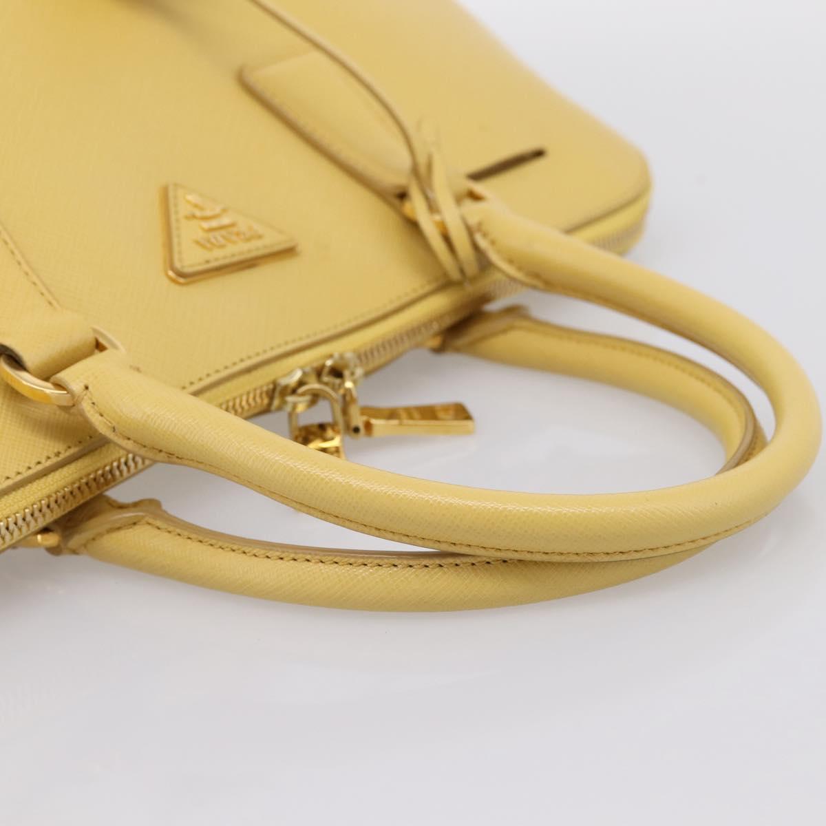 PRADA Hand Bag Safiano Leather Yellow Gold Auth mr2835V