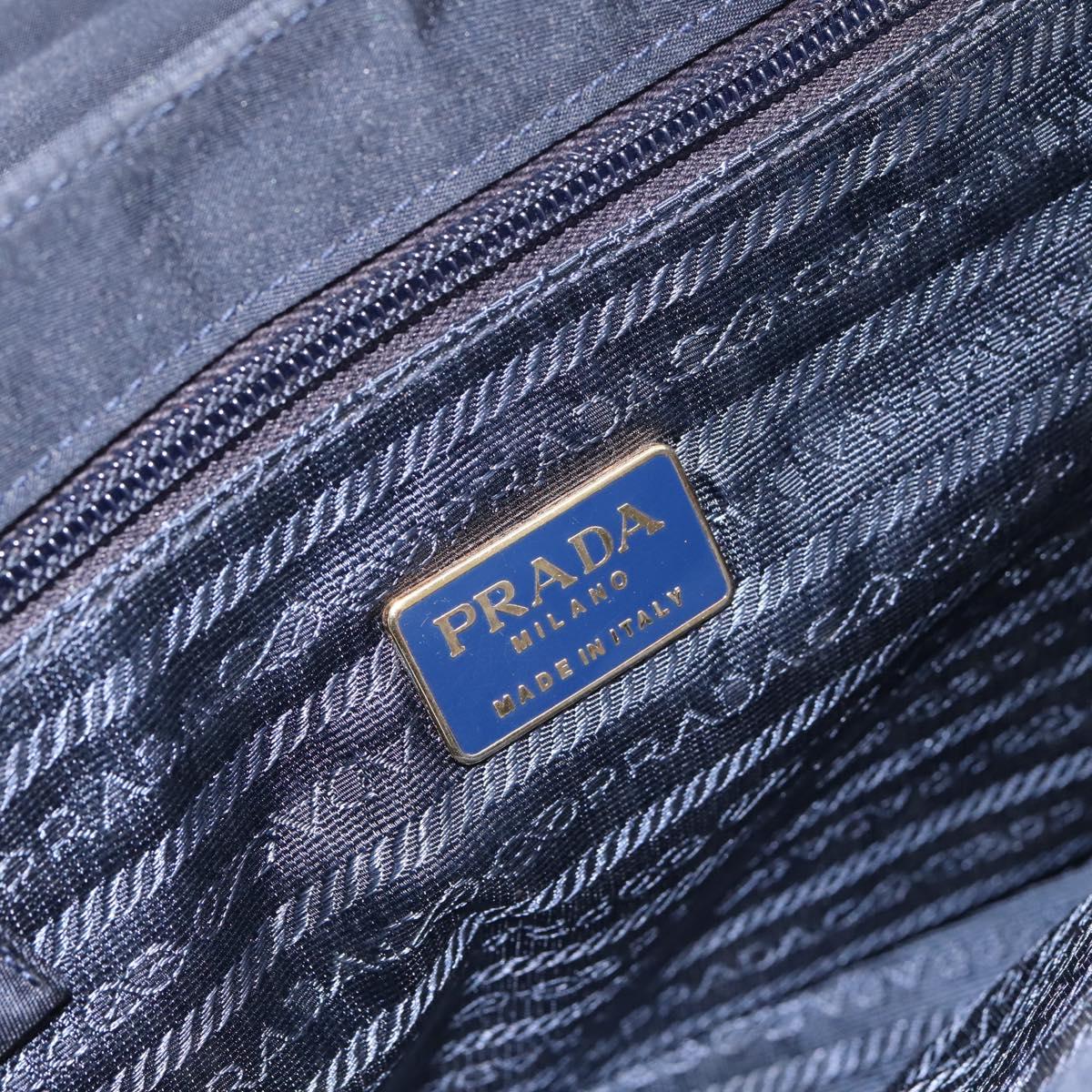 PRADA Pocono Hand Bag Nylon Navy Gold Auth mr2836