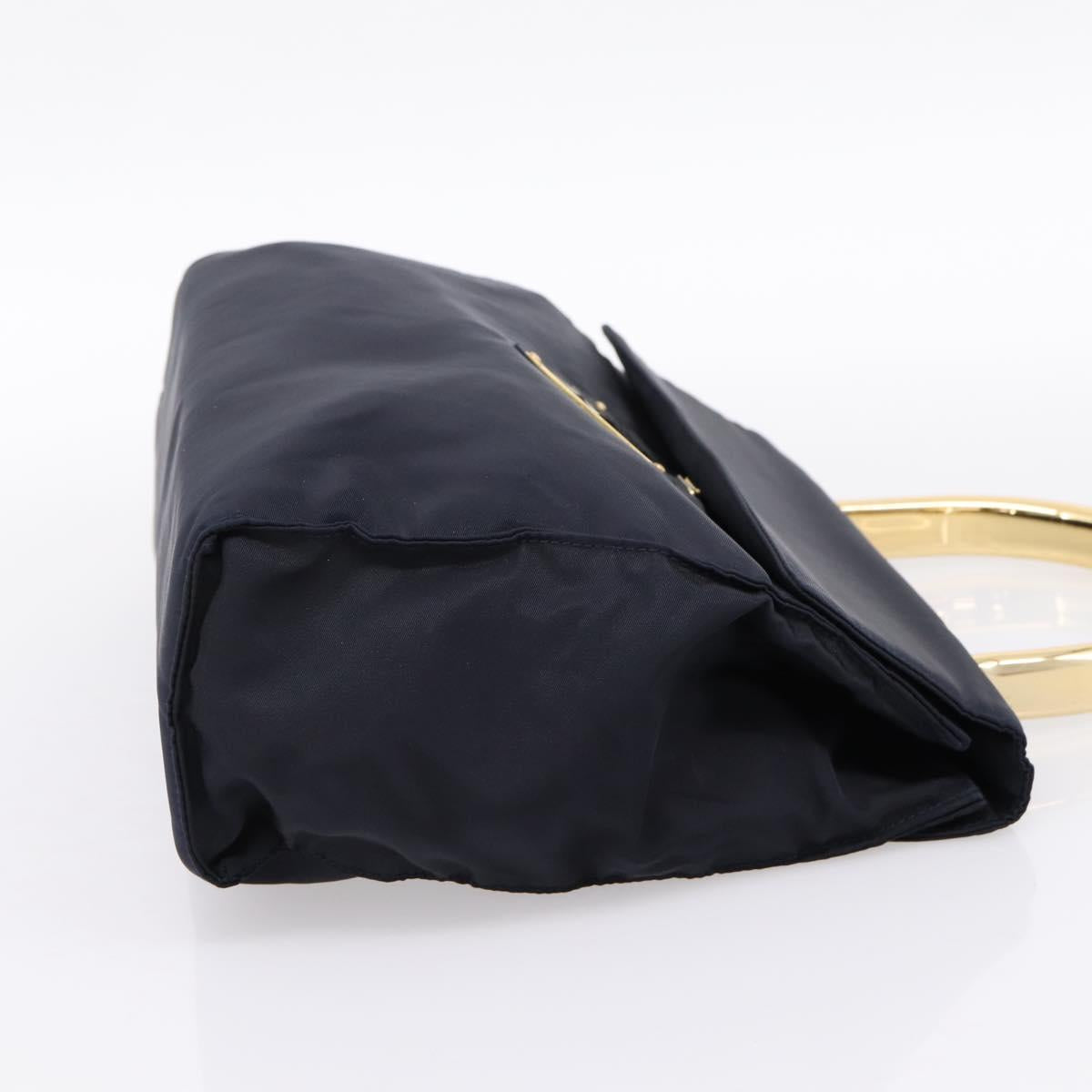 PRADA Pocono Hand Bag Nylon Navy Gold Auth mr2836
