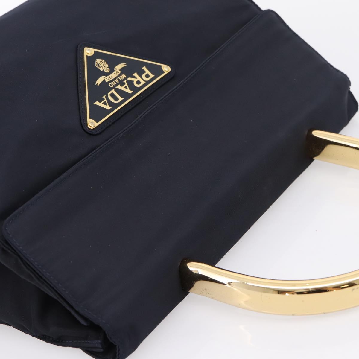 PRADA Pocono Hand Bag Nylon Navy Gold Auth mr2836