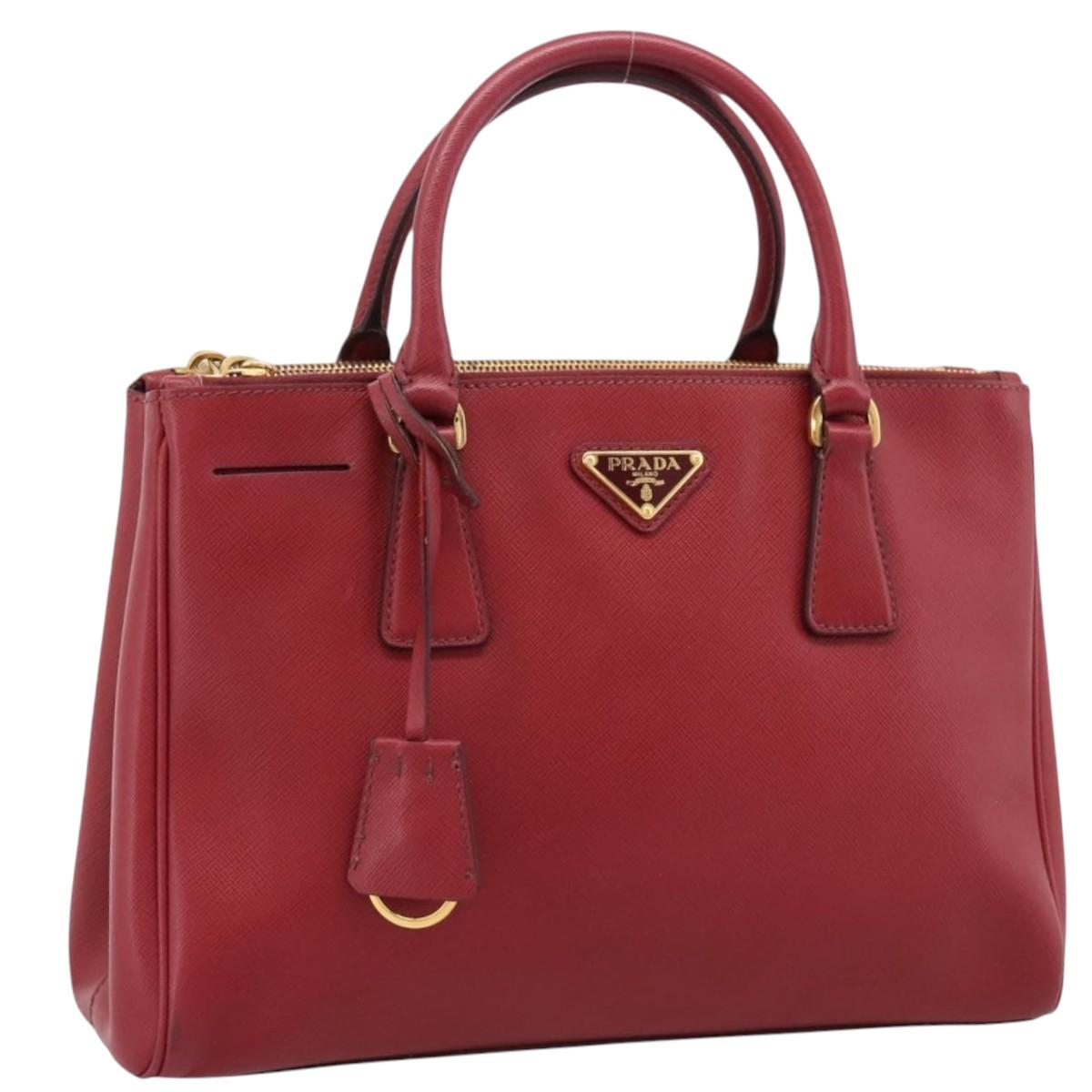 PRADA Hand Bag Safiano Leather Red Gold Auth mr2837