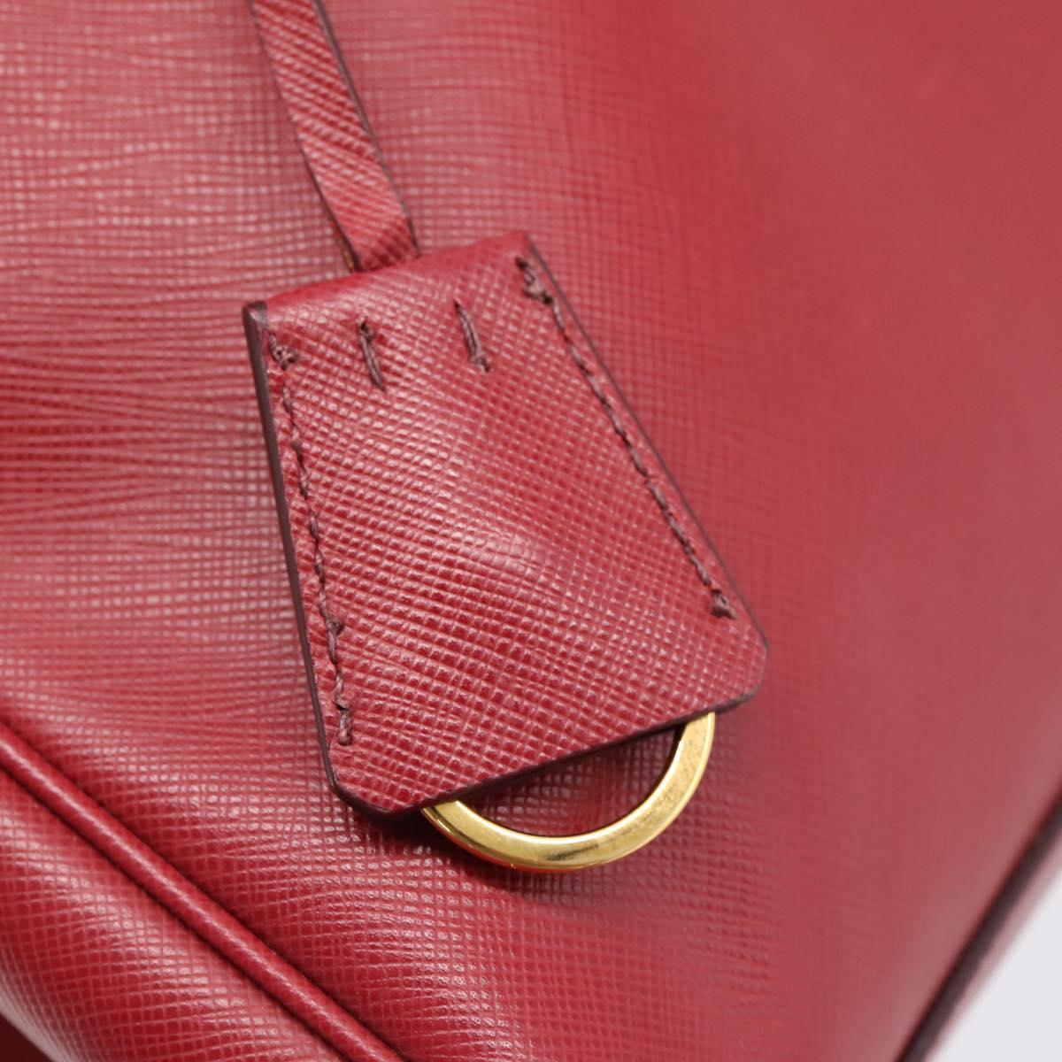 PRADA Hand Bag Safiano Leather Red Gold Auth mr2837
