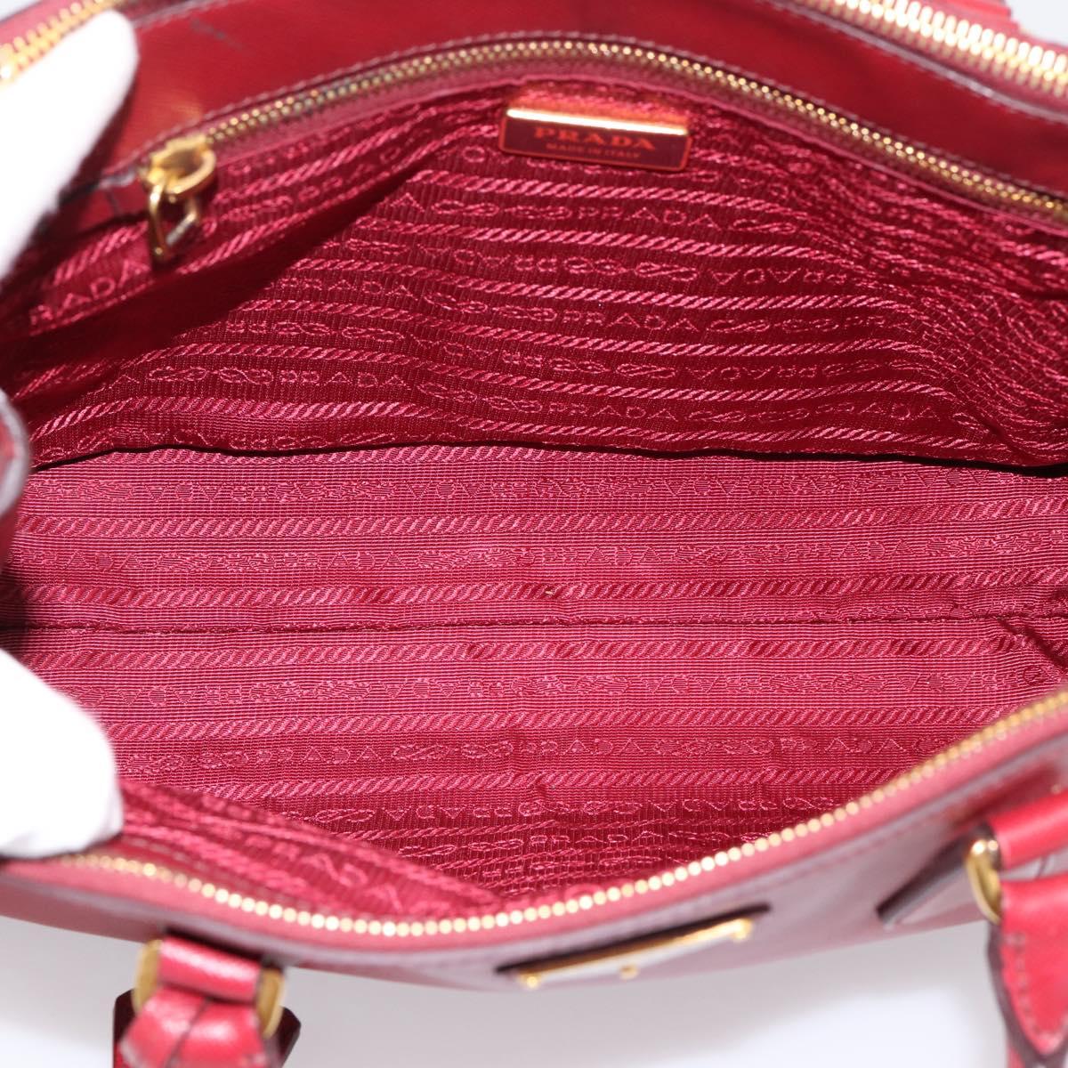 PRADA Hand Bag Safiano Leather Red Gold Auth mr2837