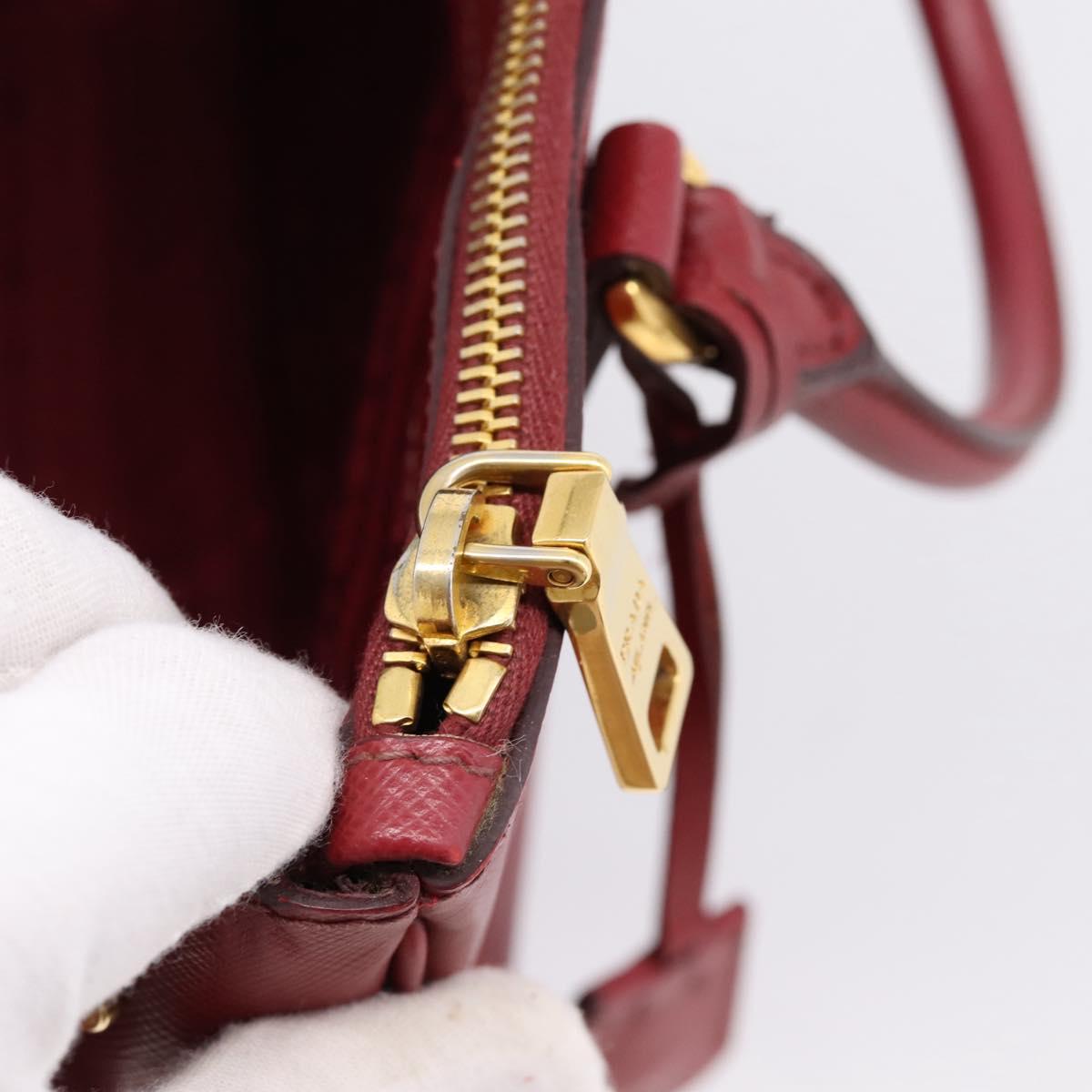 PRADA Hand Bag Safiano Leather Red Gold Auth mr2837