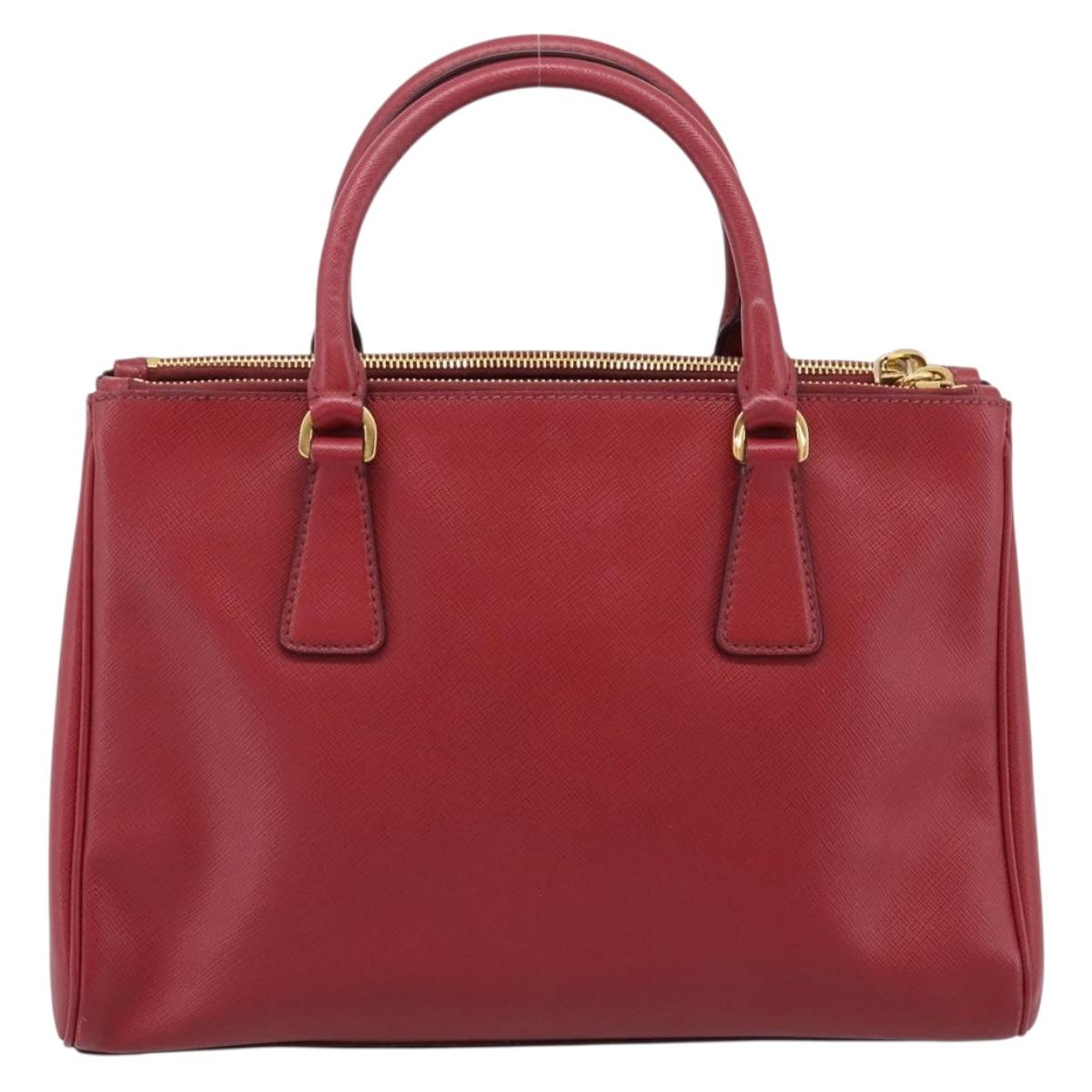 PRADA Hand Bag Safiano Leather Red Gold Auth mr2837