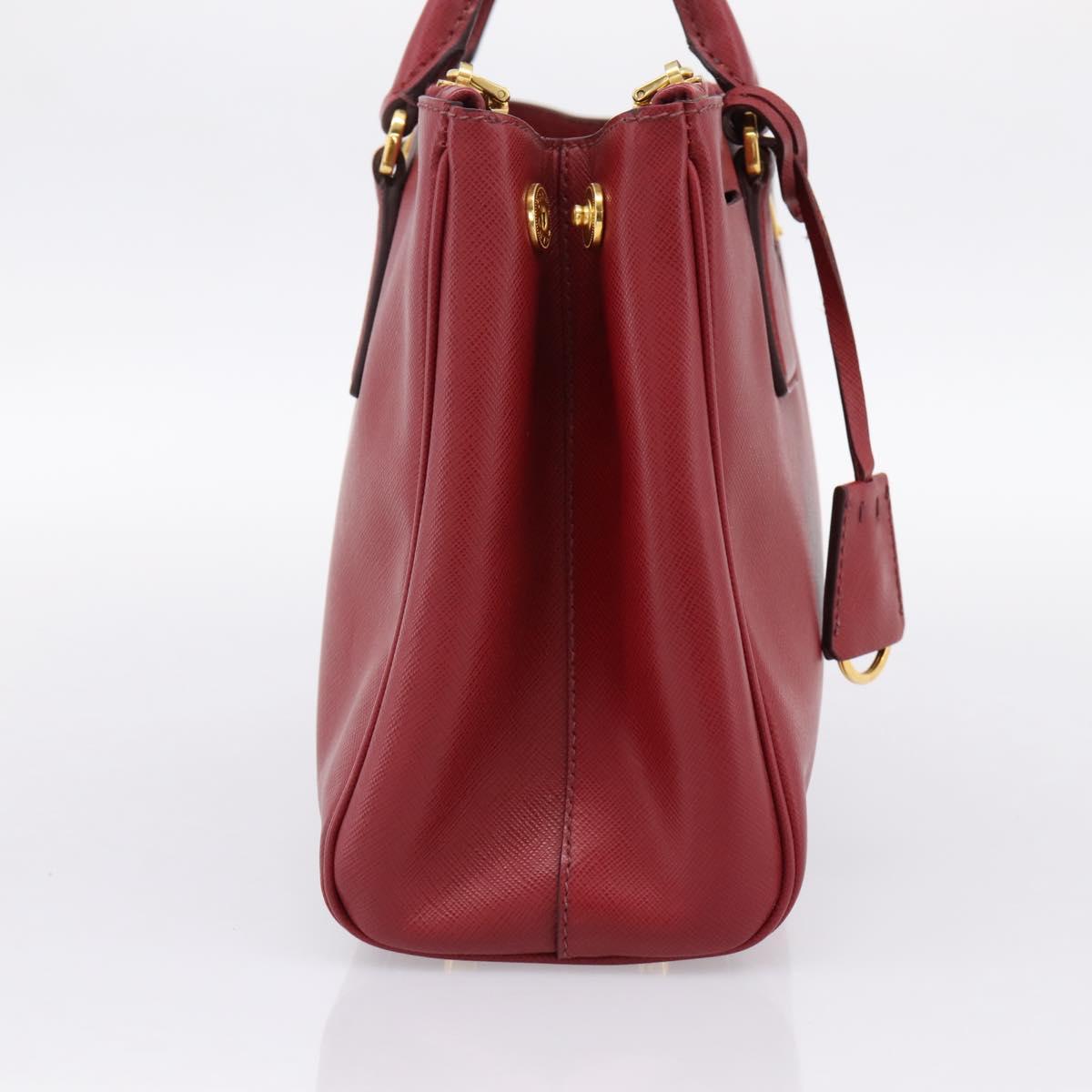 PRADA Hand Bag Safiano Leather Red Gold Auth mr2837