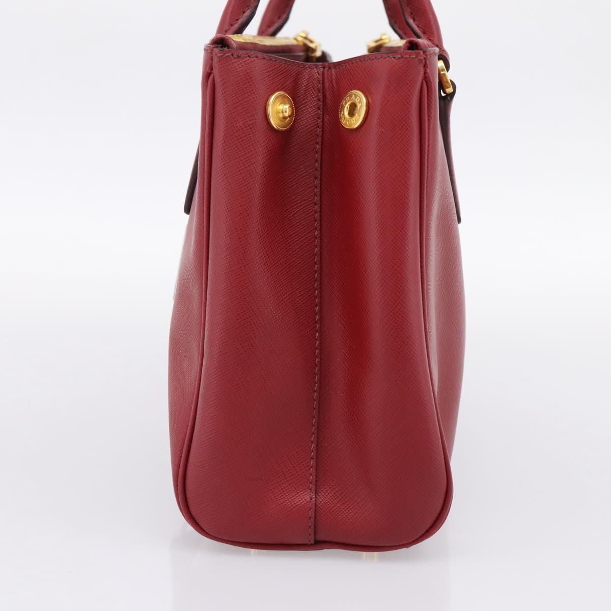 PRADA Hand Bag Safiano Leather Red Gold Auth mr2837