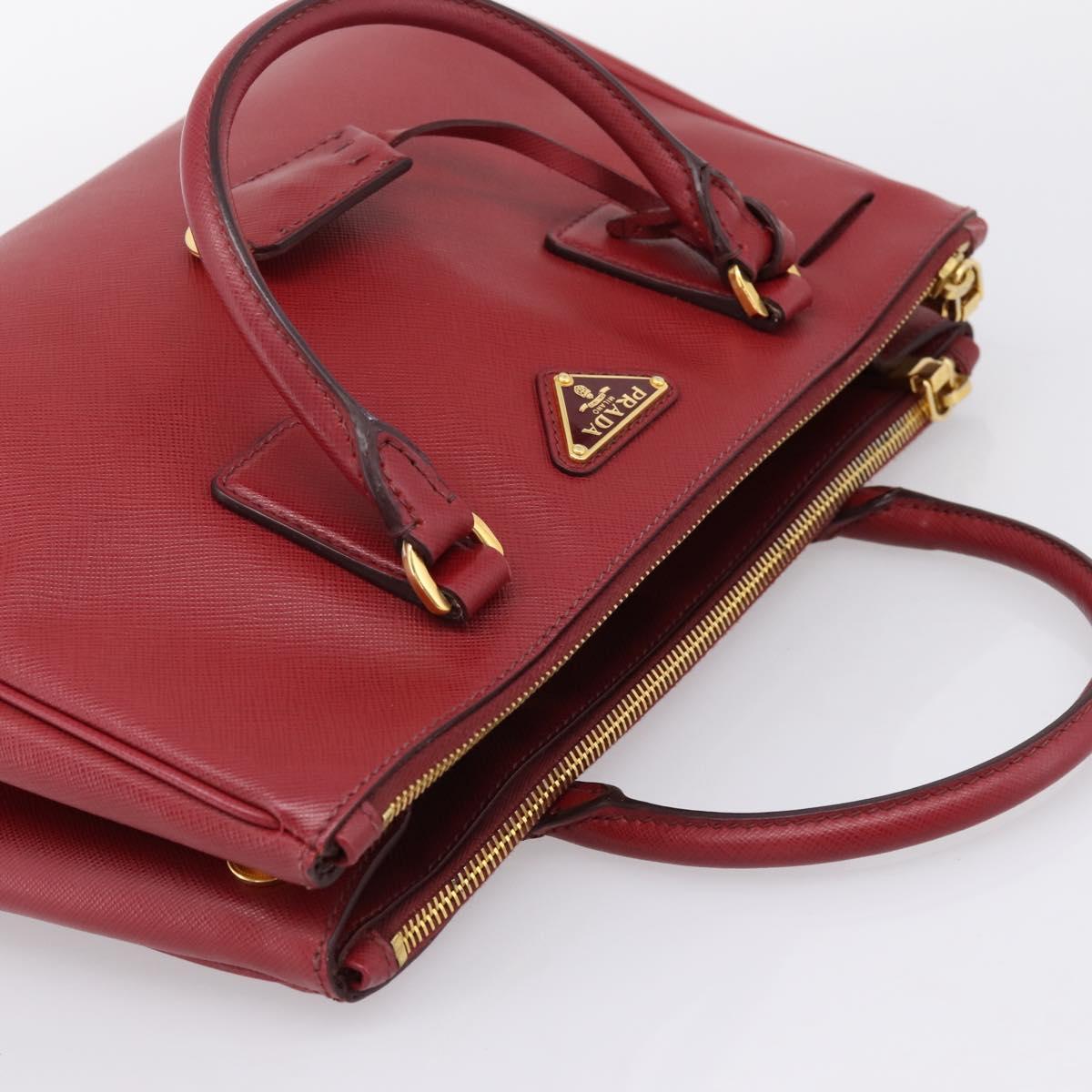 PRADA Hand Bag Safiano Leather Red Gold Auth mr2837