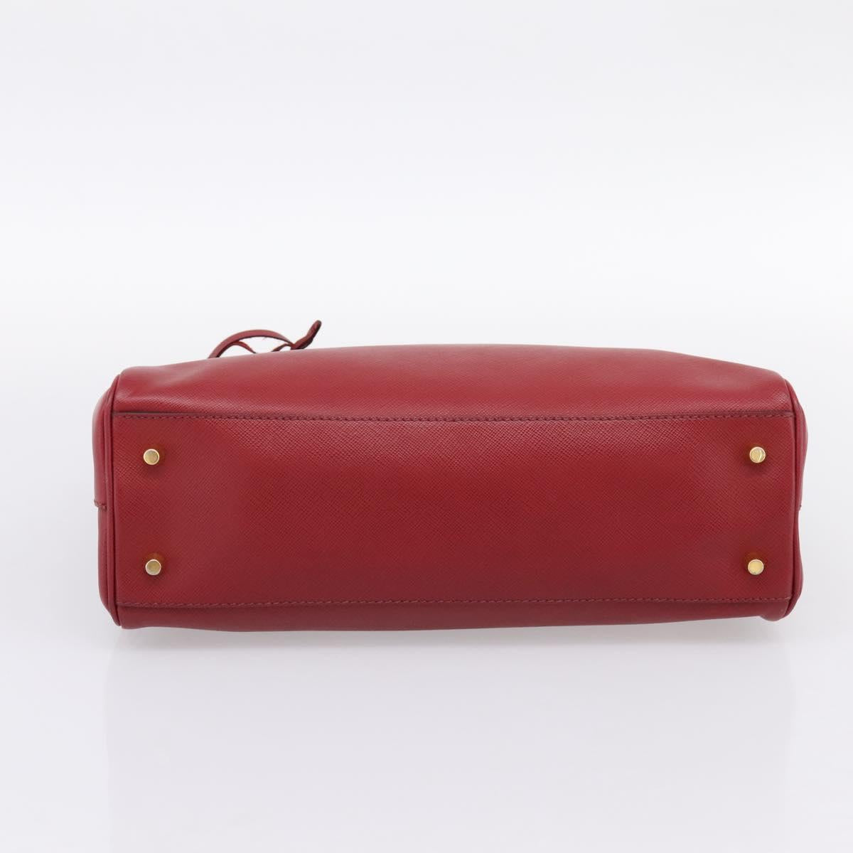 PRADA Hand Bag Safiano Leather Red Gold Auth mr2837