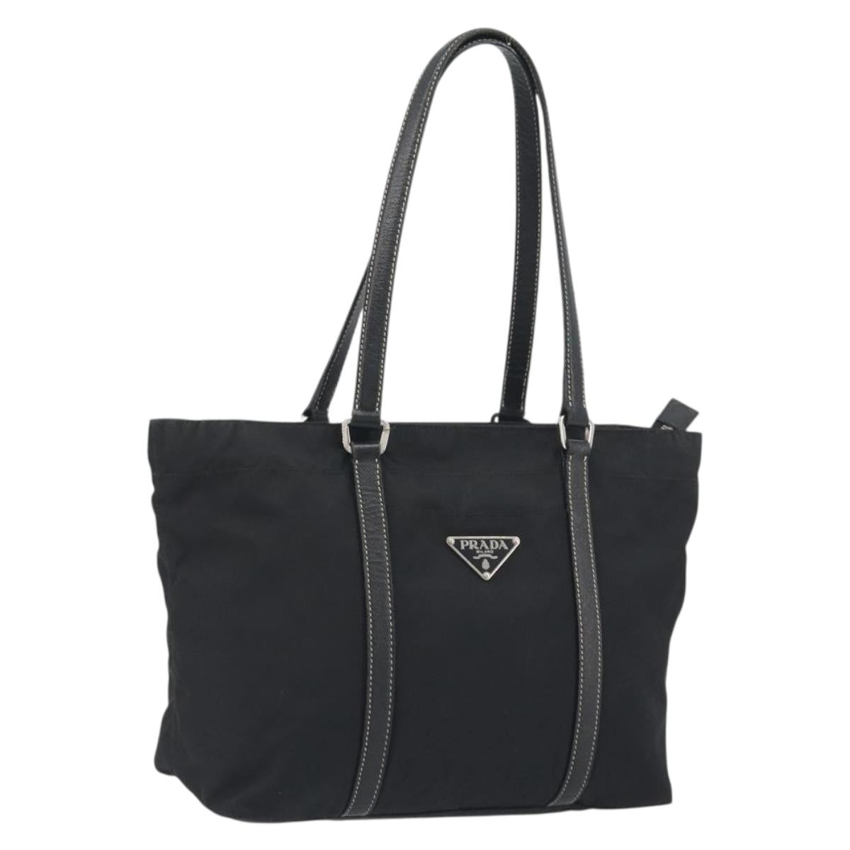 PRADA Pocono Hand Bag Nylon Leather Black Silver Auth mr2838