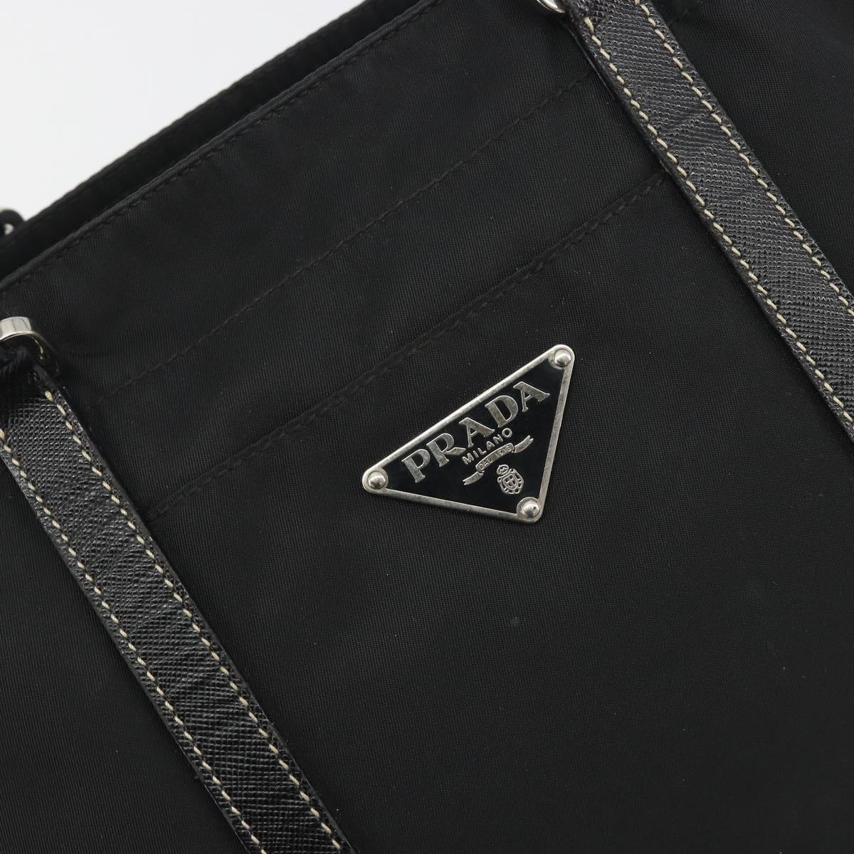 PRADA Pocono Hand Bag Nylon Leather Black Silver Auth mr2838