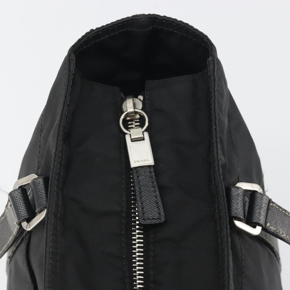 PRADA Pocono Hand Bag Nylon Leather Black Silver Auth mr2838
