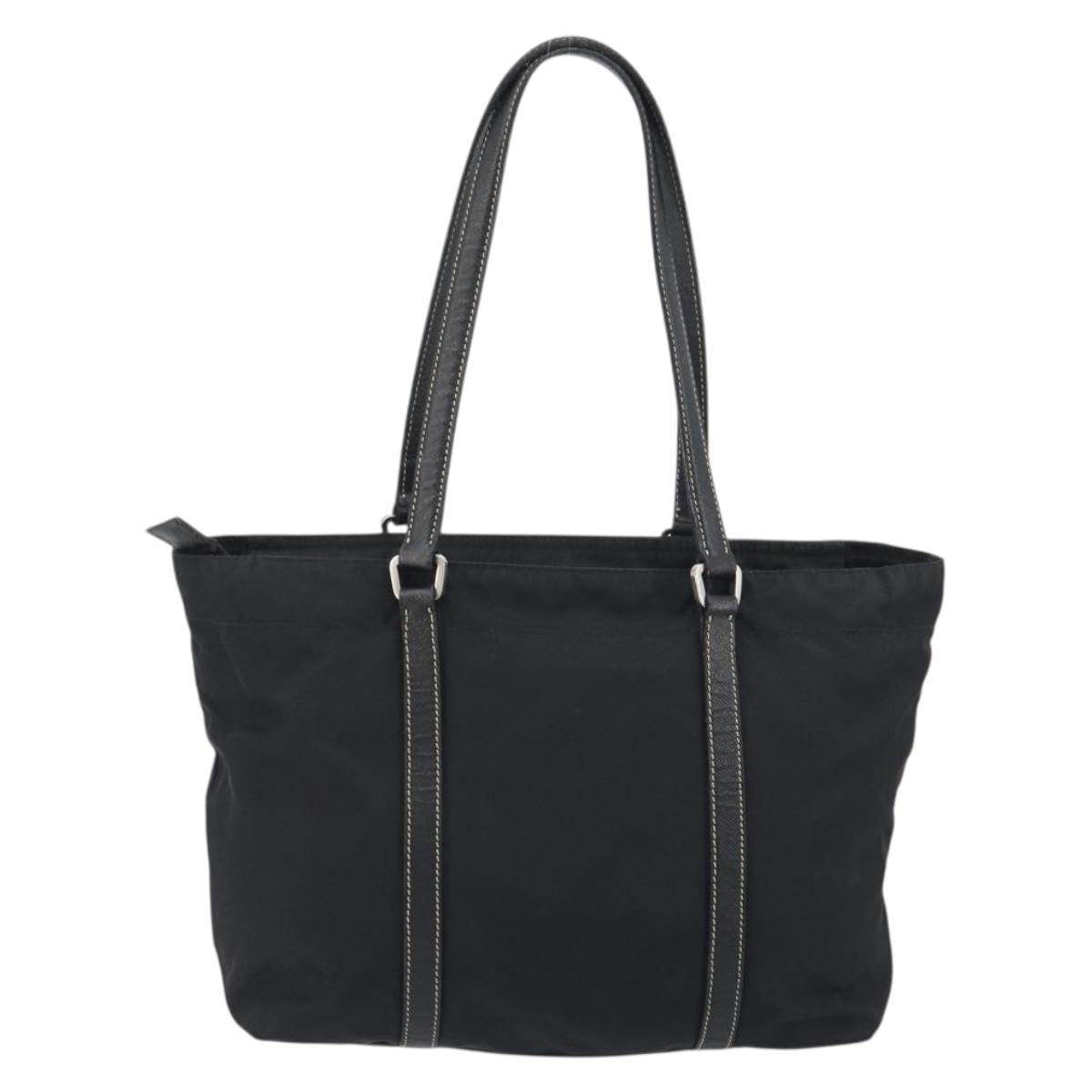 PRADA Pocono Hand Bag Nylon Leather Black Silver Auth mr2838