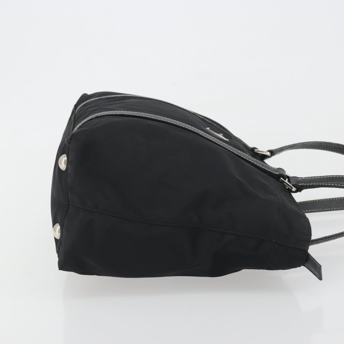 PRADA Pocono Hand Bag Nylon Leather Black Silver Auth mr2838