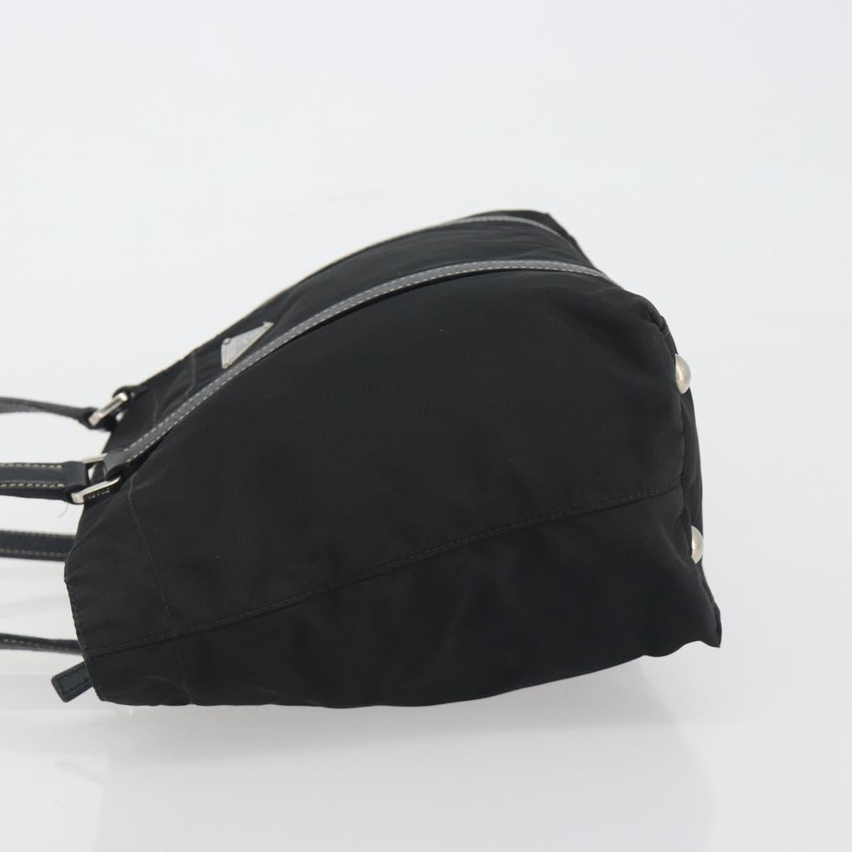 PRADA Pocono Hand Bag Nylon Leather Black Silver Auth mr2838