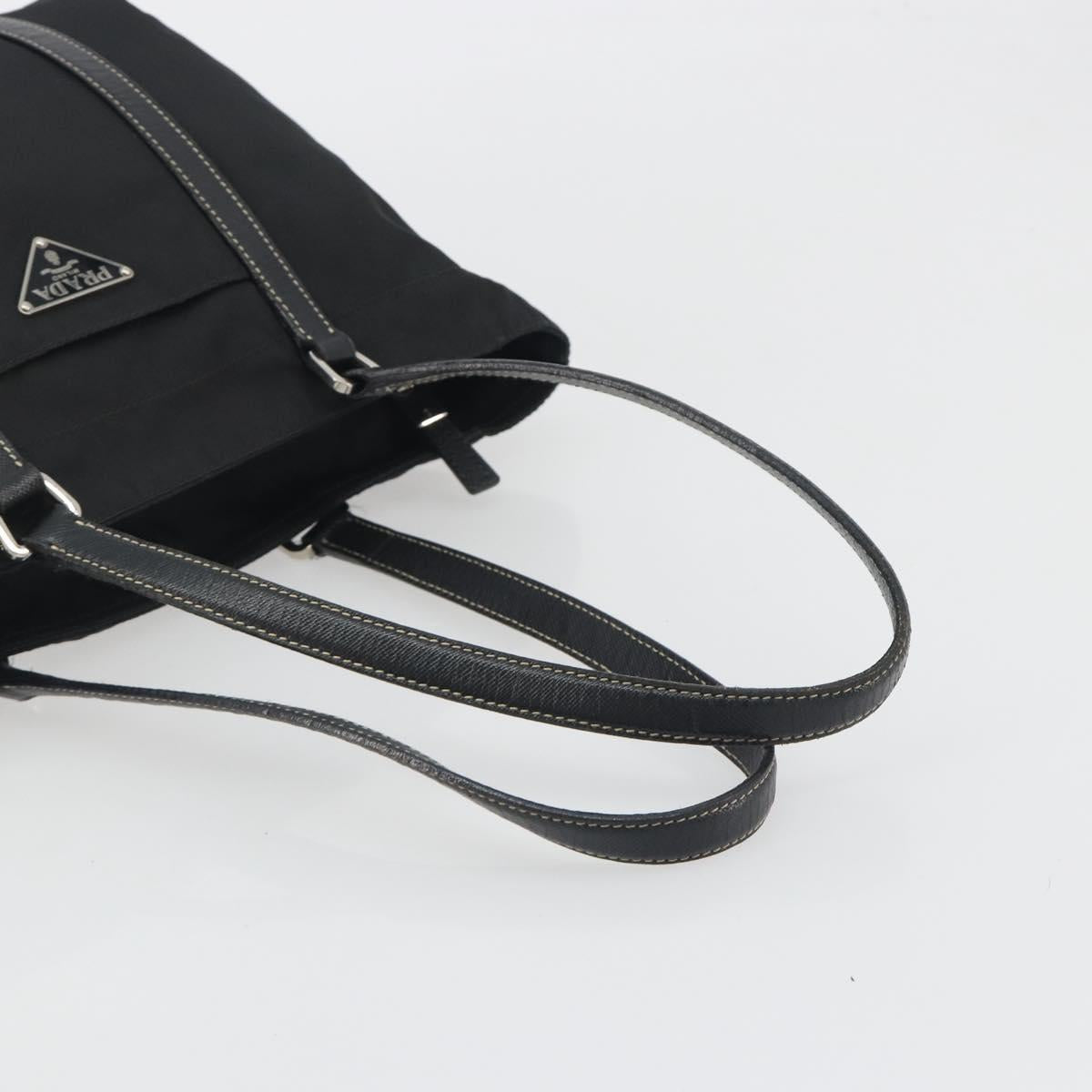 PRADA Pocono Hand Bag Nylon Leather Black Silver Auth mr2838