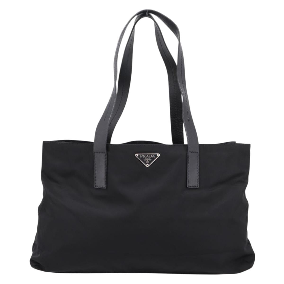 PRADA Pocono Tote Bag Nylon Black Silver Auth mr2839