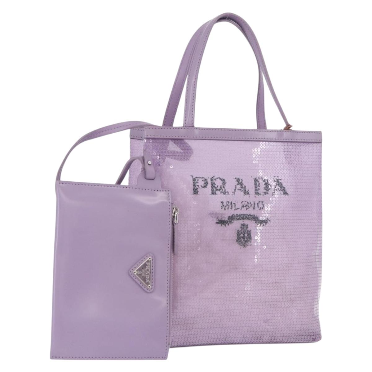 PRADA Hand Bag Mesh Sequins Purple Silver Auth mr2840