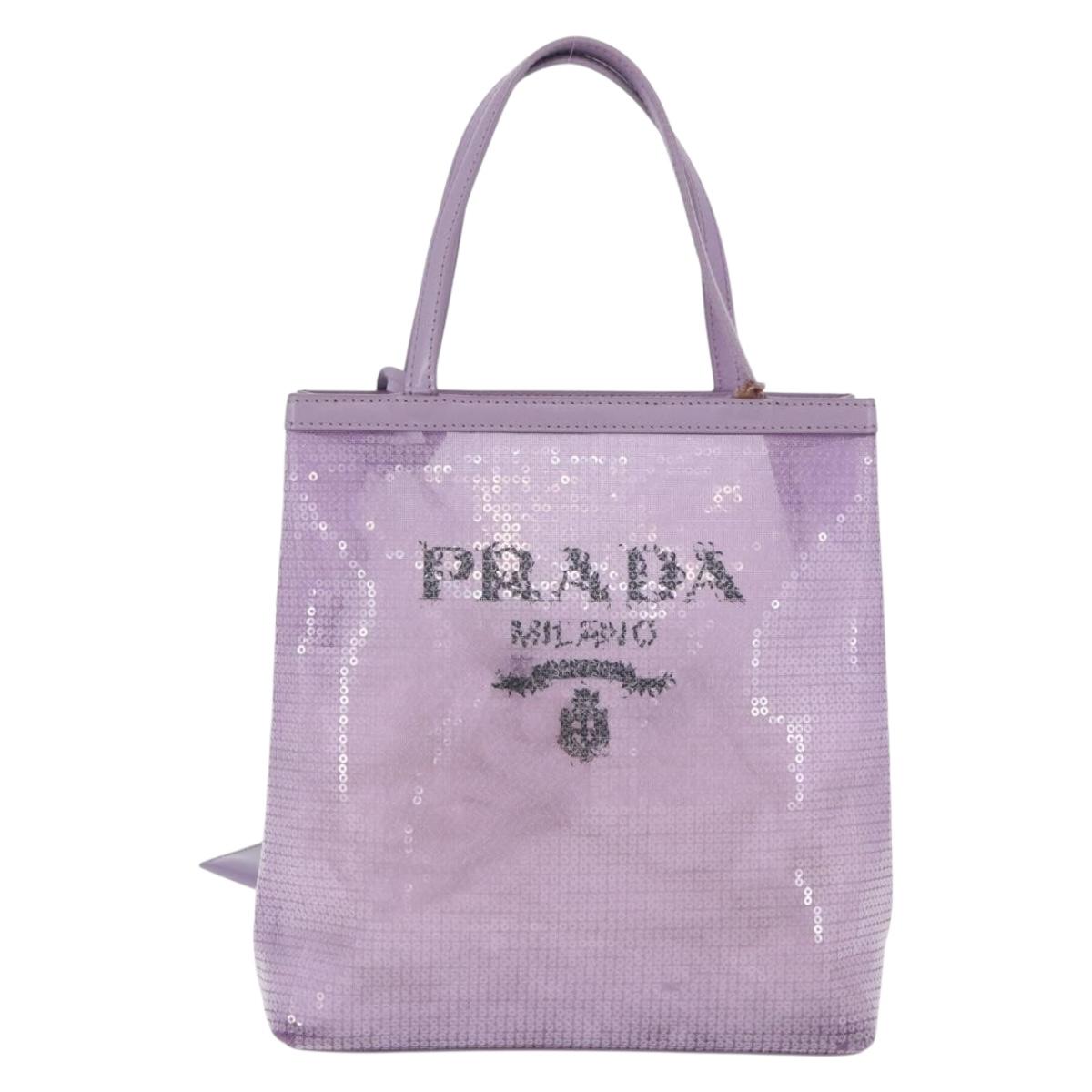 PRADA Hand Bag Mesh Sequins Purple Silver Auth mr2840