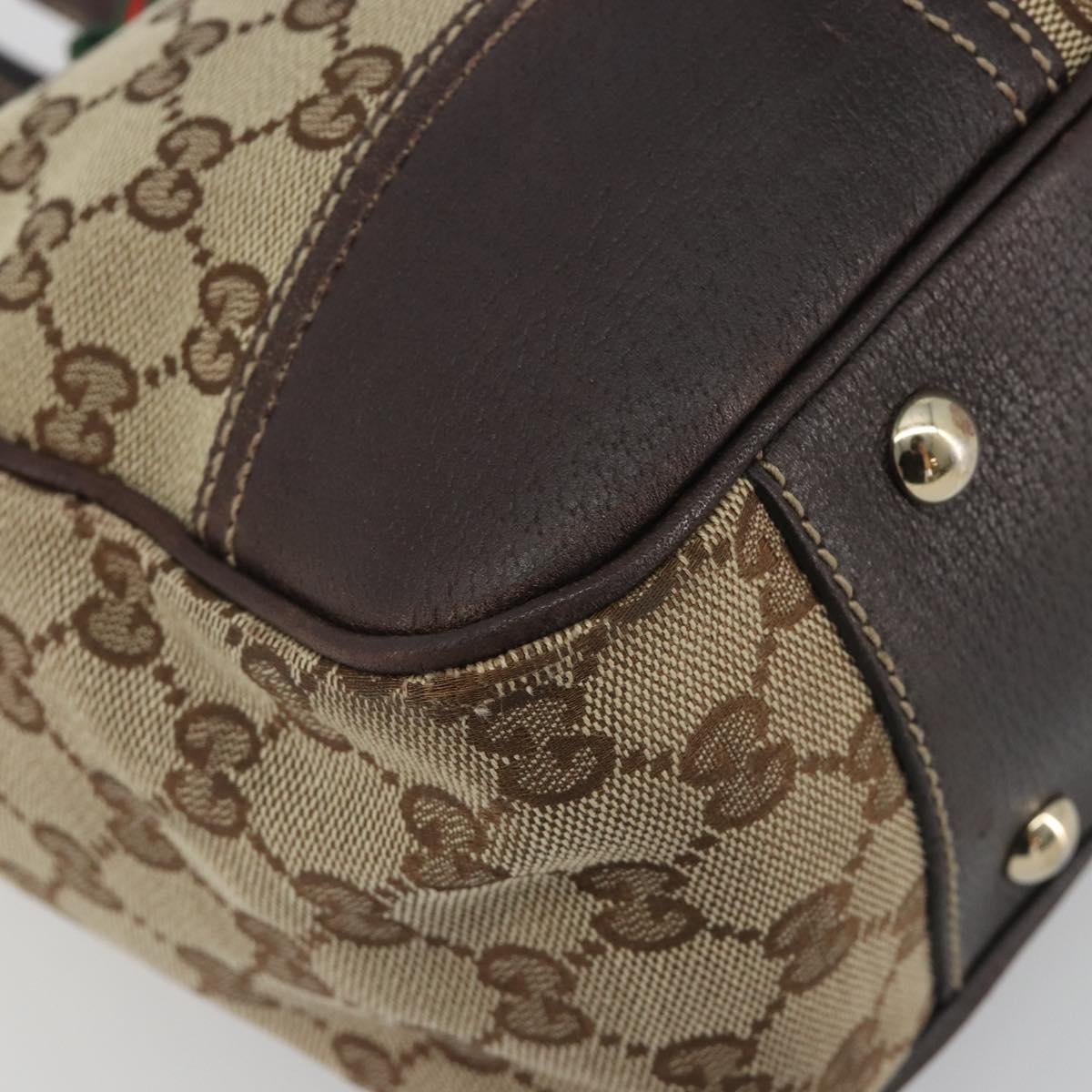 GUCCI GG Canvas Web Sherry Line Tote Bag Brown Gold 163805 Auth mr2841