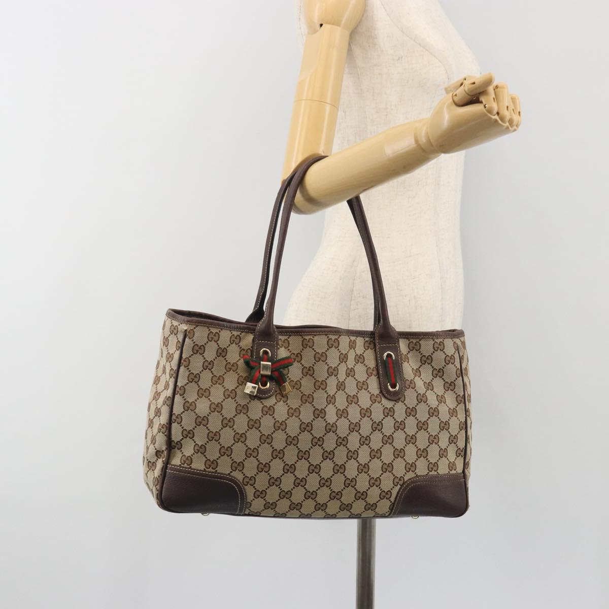 GUCCI GG Canvas Web Sherry Line Tote Bag Brown Gold 163805 Auth mr2841