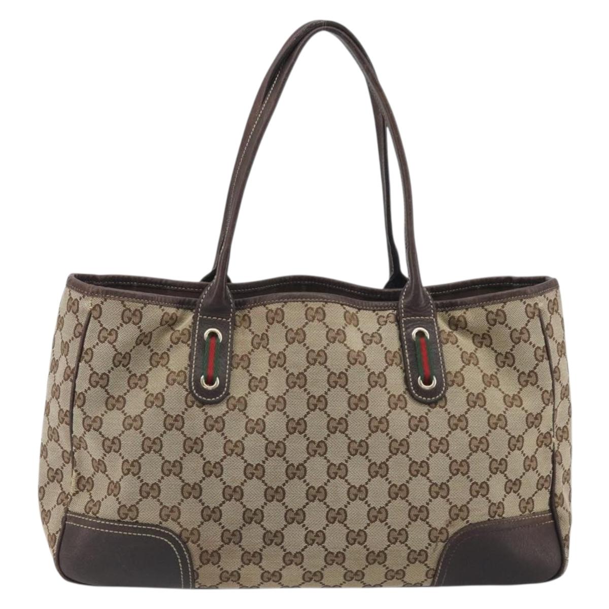 GUCCI GG Canvas Web Sherry Line Tote Bag Brown Gold 163805 Auth mr2841