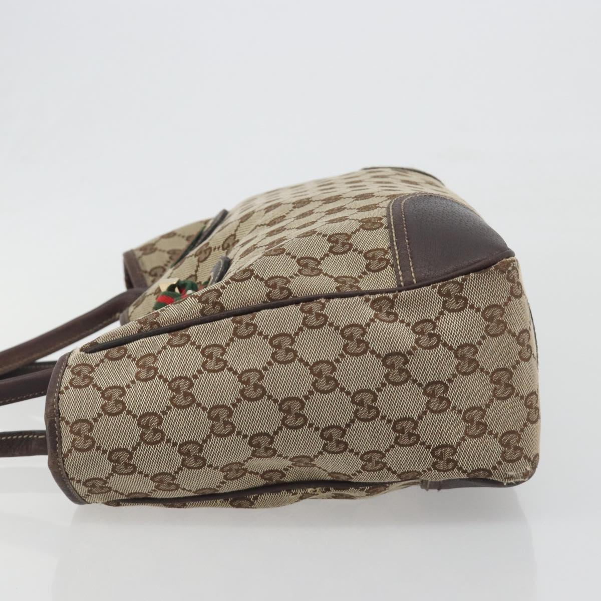 GUCCI GG Canvas Web Sherry Line Tote Bag Brown Gold 163805 Auth mr2841