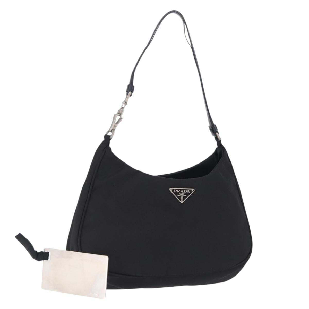 PRADA Hand Bag Nylon Black Silver Auth mr2842A