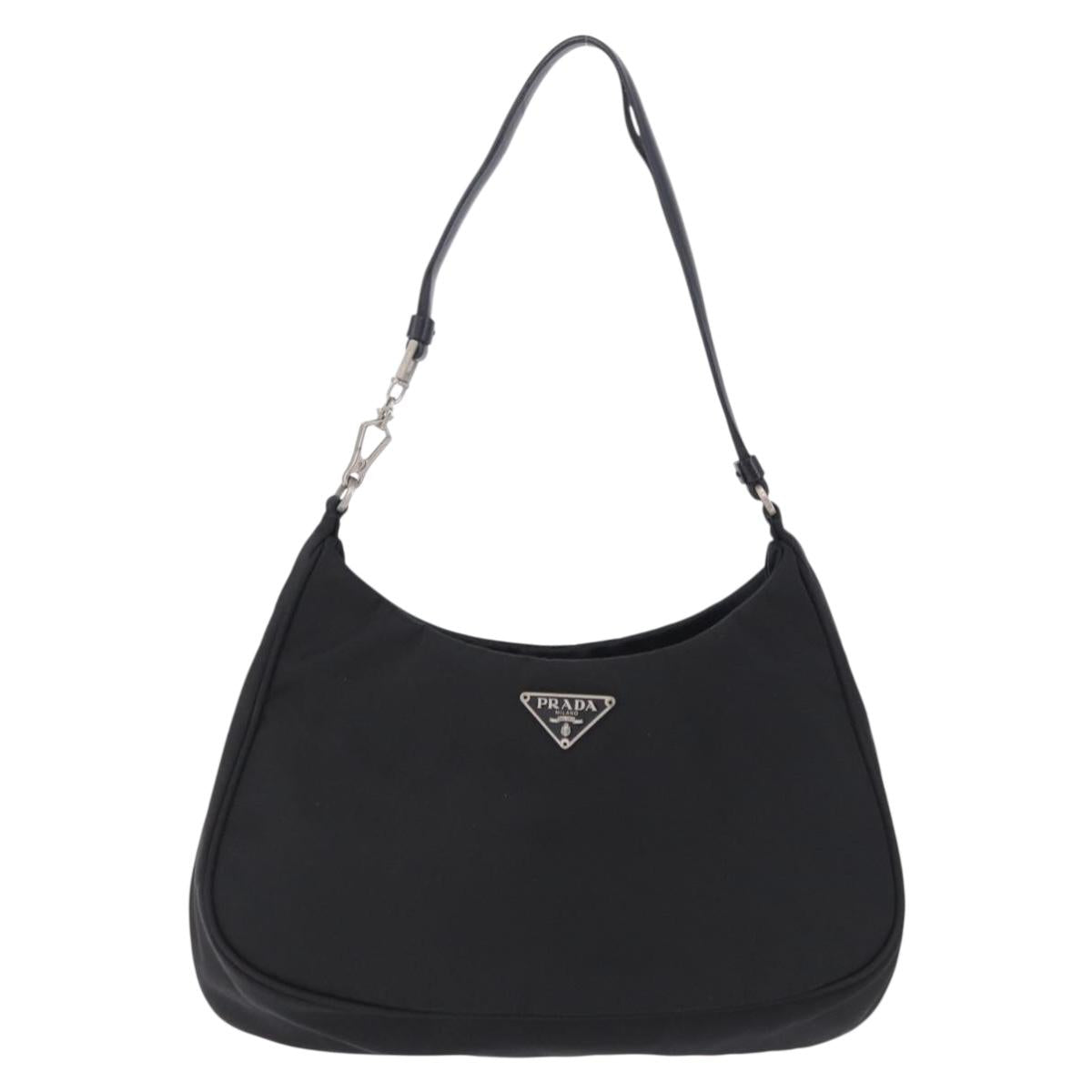 PRADA Hand Bag Nylon Black Silver Auth mr2842A