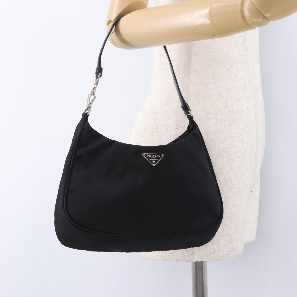 PRADA Hand Bag Nylon Black Silver Auth mr2842A
