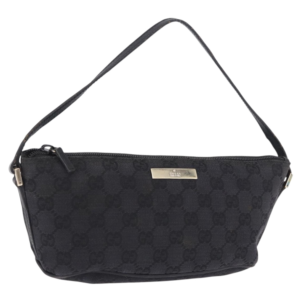 GUCCI GG Canvas Accessory Pouch Black Gold 089 1103 Auth mr2843
