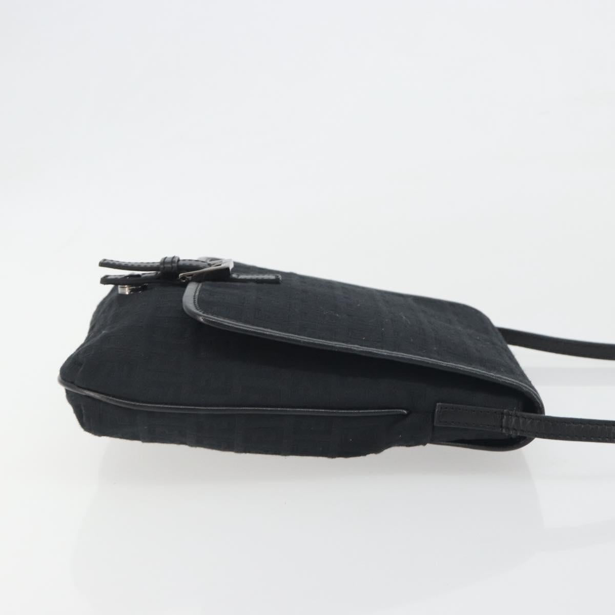 FENDI Zucchino Canvas Shoulder Bag Black Silver Auth mr2844