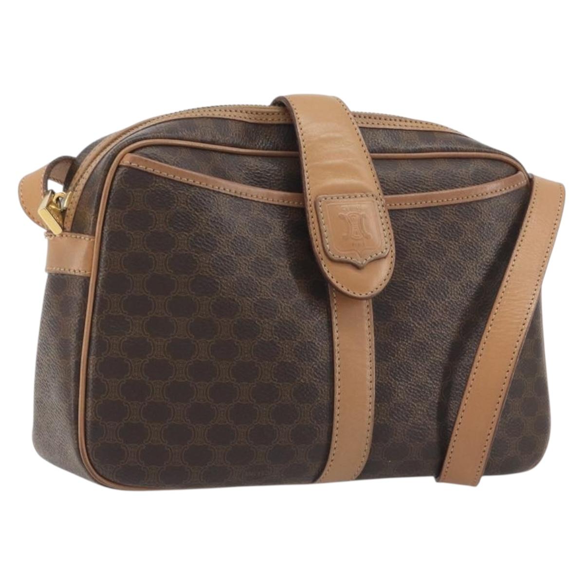 CELINE Macadam Canvas Shoulder Bag PVC Leather Brown Gold Auth mr2845