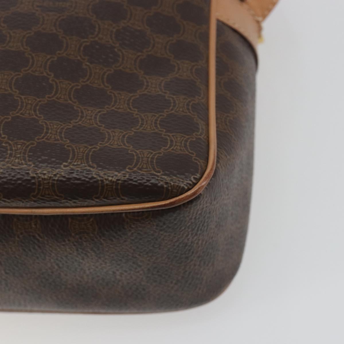 CELINE Macadam Canvas Shoulder Bag PVC Leather Brown Gold Auth mr2845
