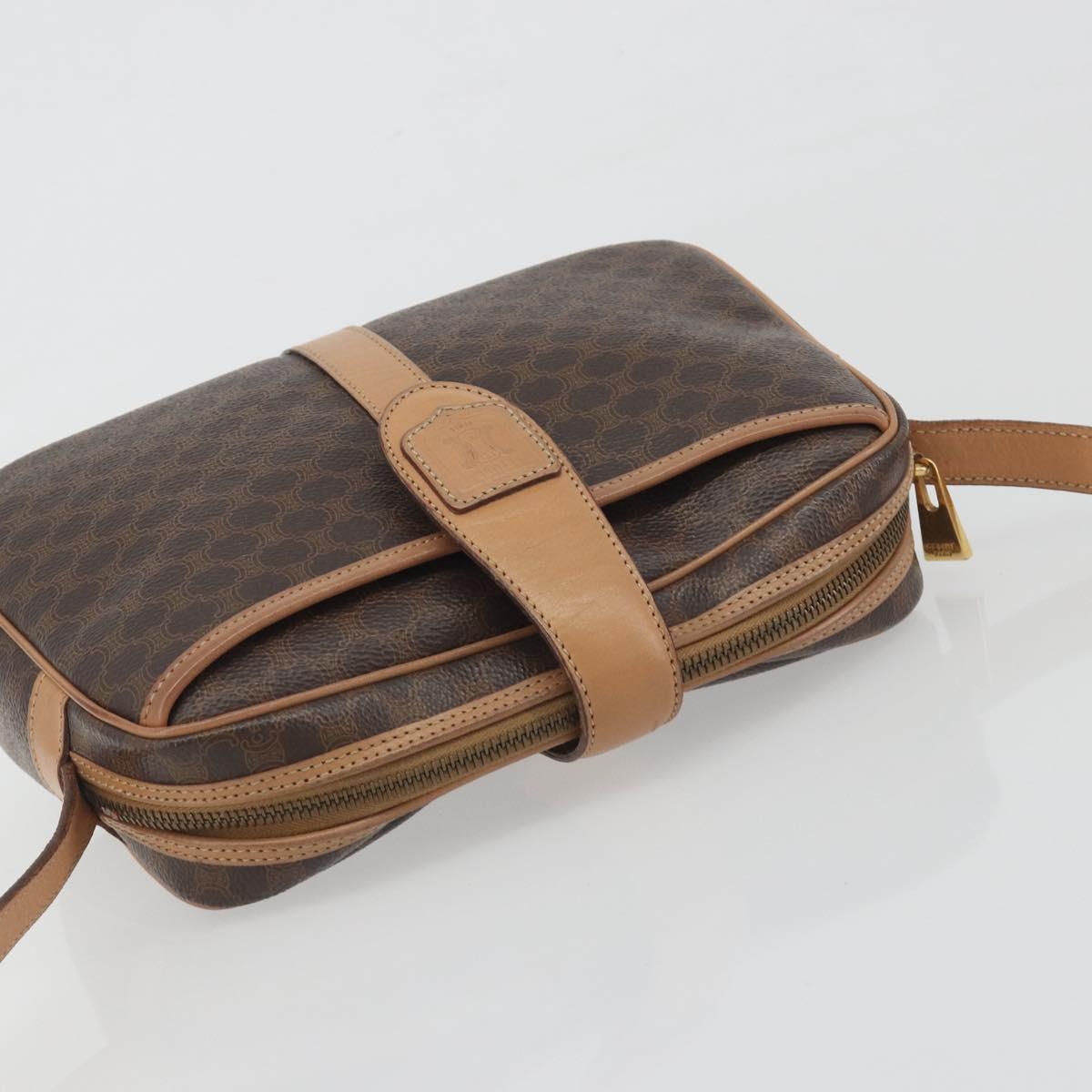 CELINE Macadam Canvas Shoulder Bag PVC Leather Brown Gold Auth mr2845