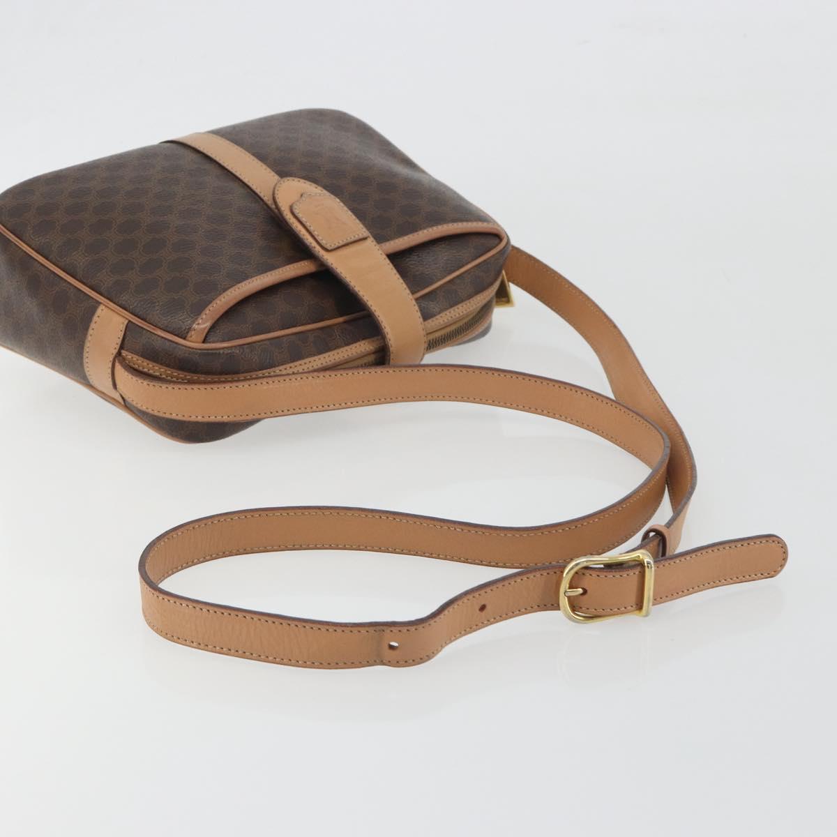 CELINE Macadam Canvas Shoulder Bag PVC Leather Brown Gold Auth mr2845