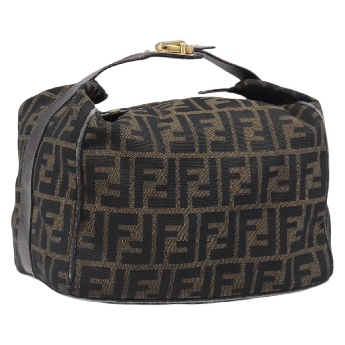 FENDI Zucca Canvas Vanity Pouch Hand Bag Black Brown Auth mr2846