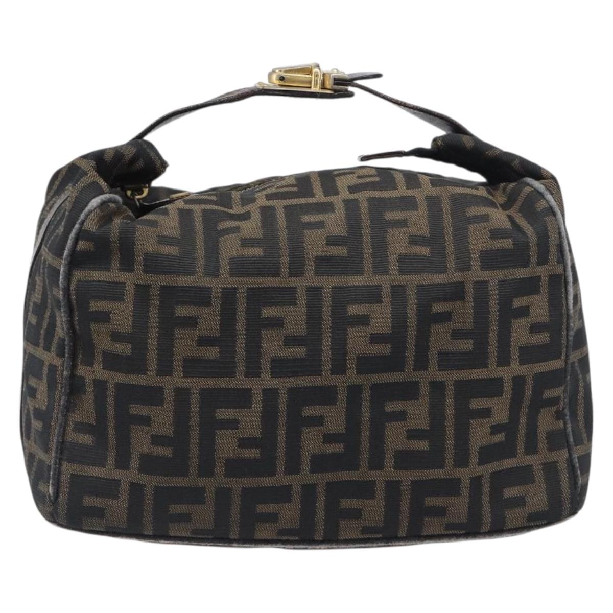 FENDI Zucca Canvas Vanity Pouch Hand Bag Black Brown Auth mr2846