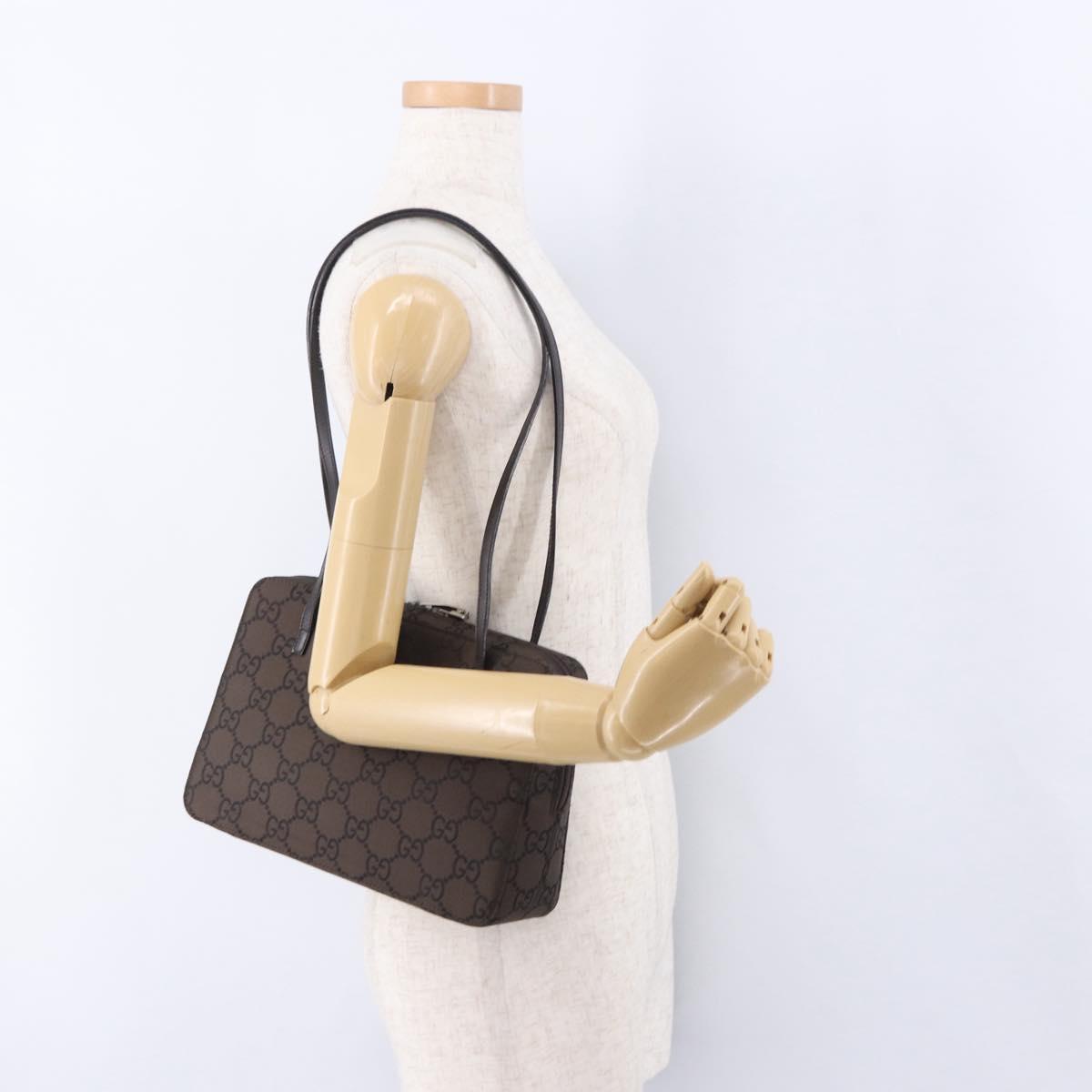 GUCCI GG Canvas Shoulder Bag Nylon Brown Silver 001 3074 Auth mr2847