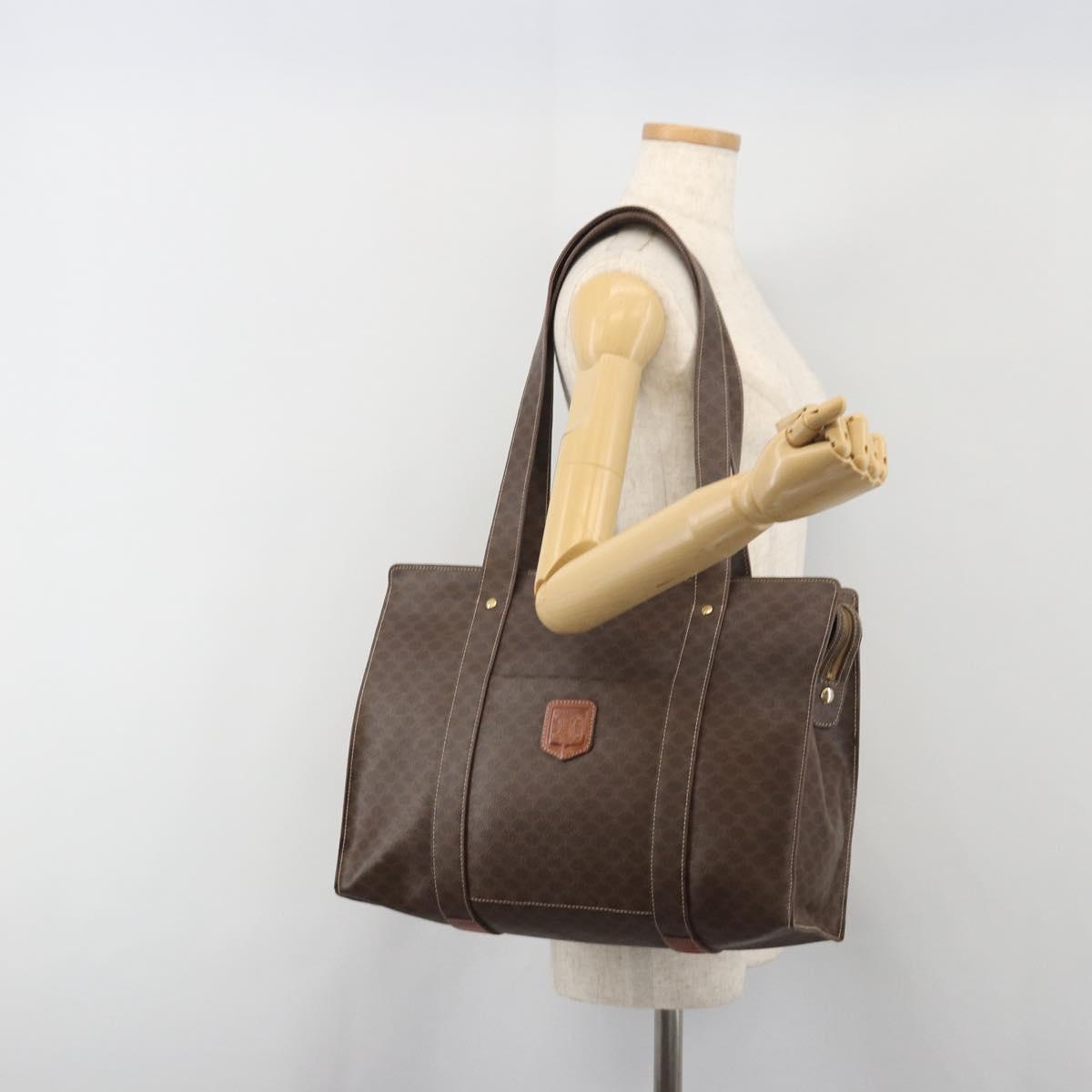 CELINE Macadam Canvas Tote Bag PVC Leather Brown Gold Auth mr2848