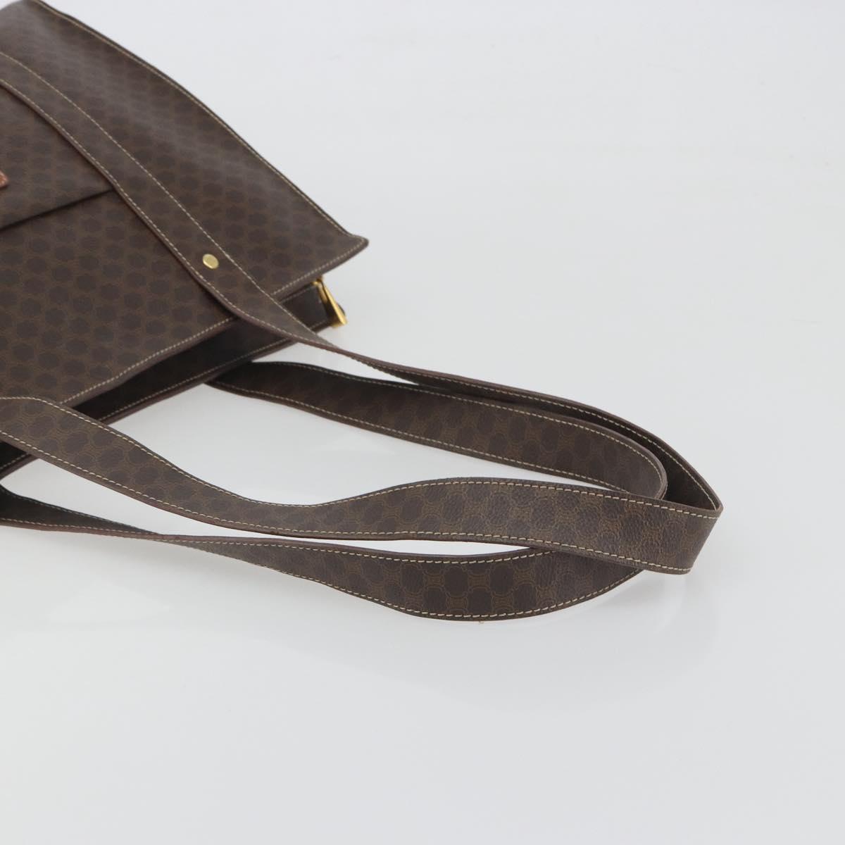CELINE Macadam Canvas Tote Bag PVC Leather Brown Gold Auth mr2848