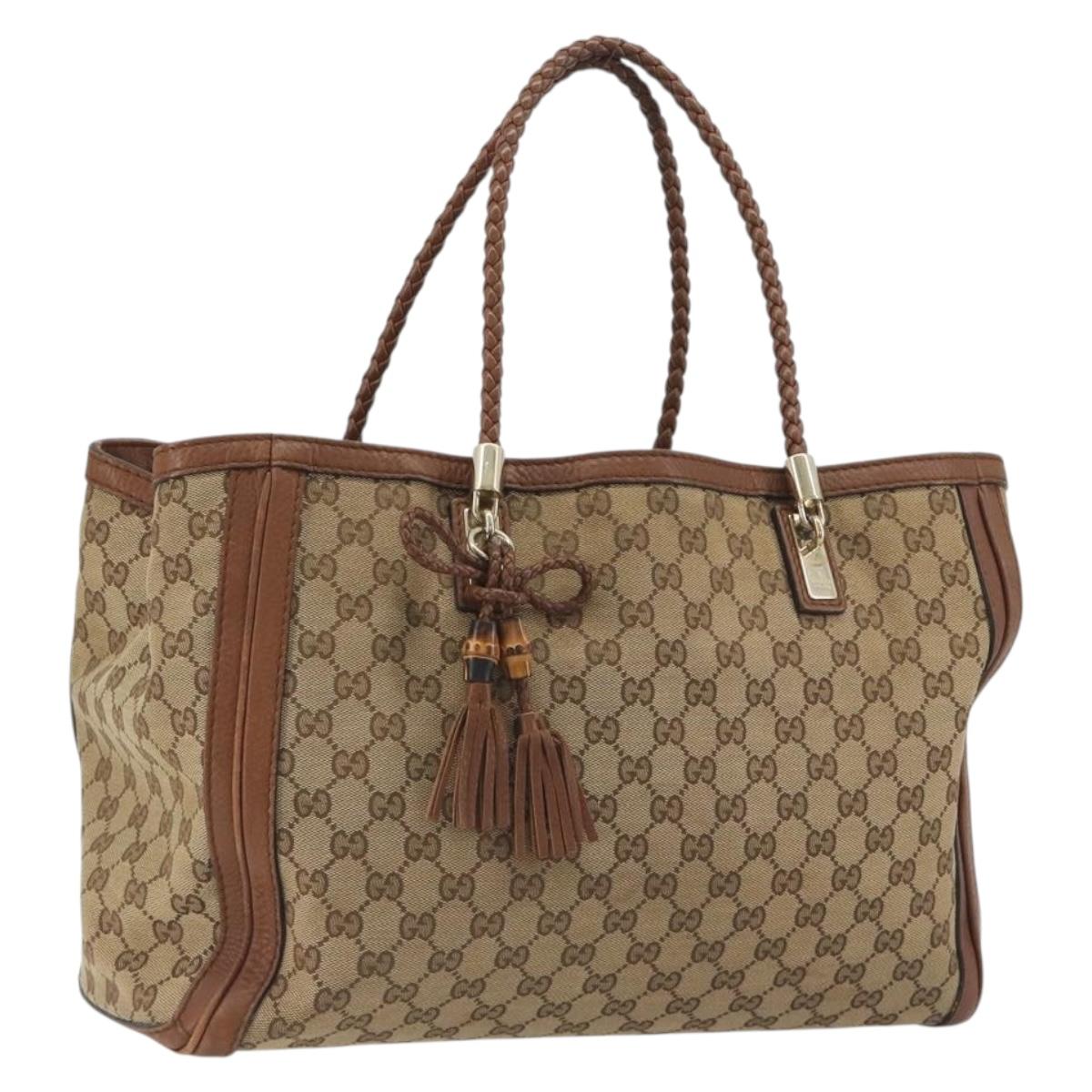 GUCCI GG Canvas Tote Bag Beige Gold 269945 Auth mr2849
