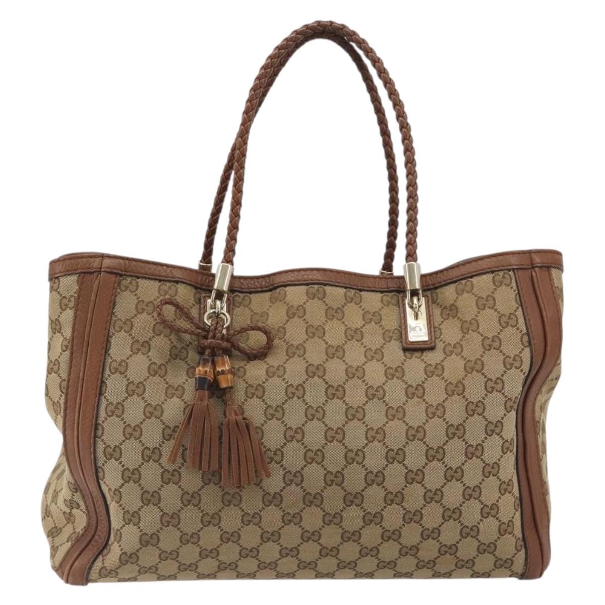 GUCCI GG Canvas Tote Bag Beige Gold 269945 Auth mr2849