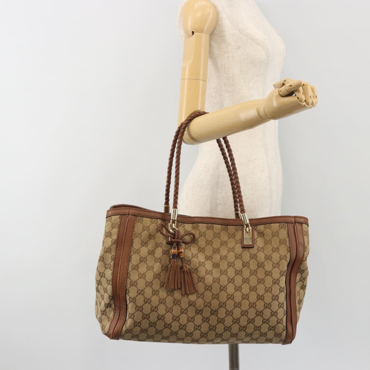 GUCCI GG Canvas Tote Bag Beige Gold 269945 Auth mr2849