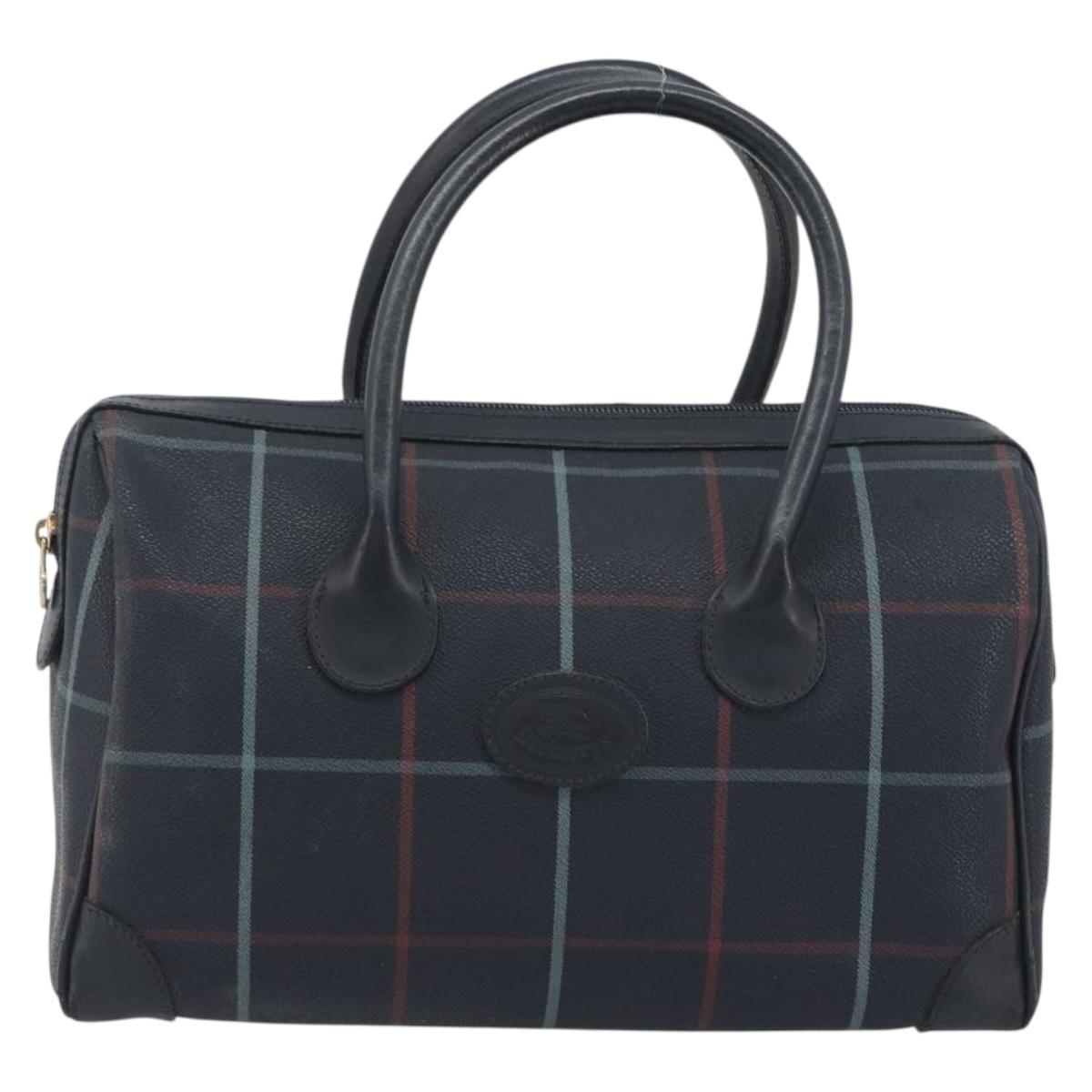 BURBERRY Mini Boston Bag PVC Navy Gold Auth mr2850