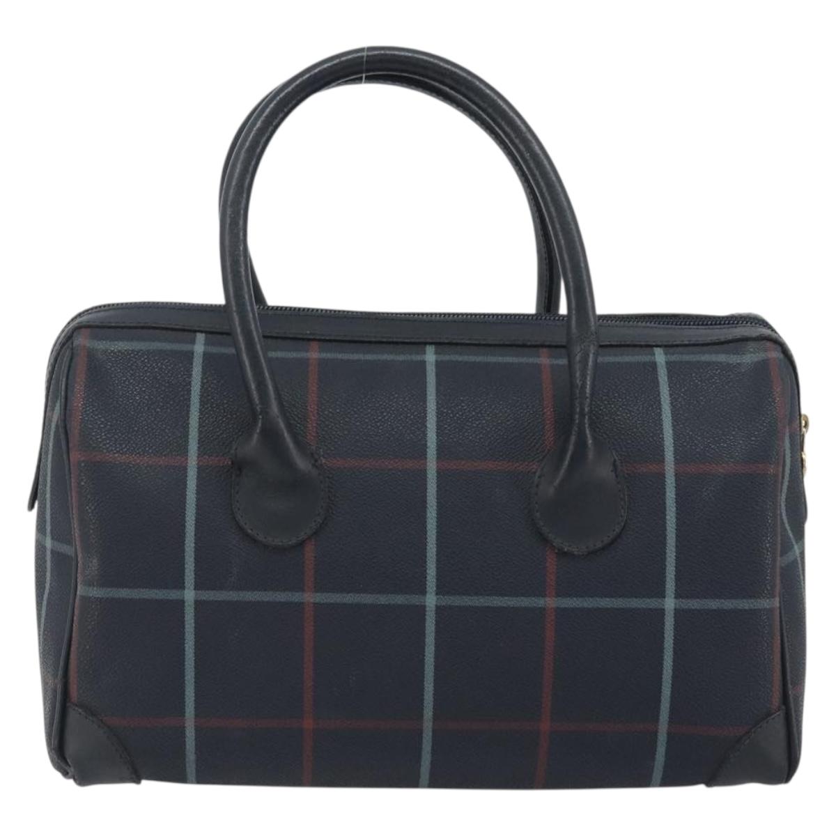 BURBERRY Mini Boston Bag PVC Navy Gold Auth mr2850