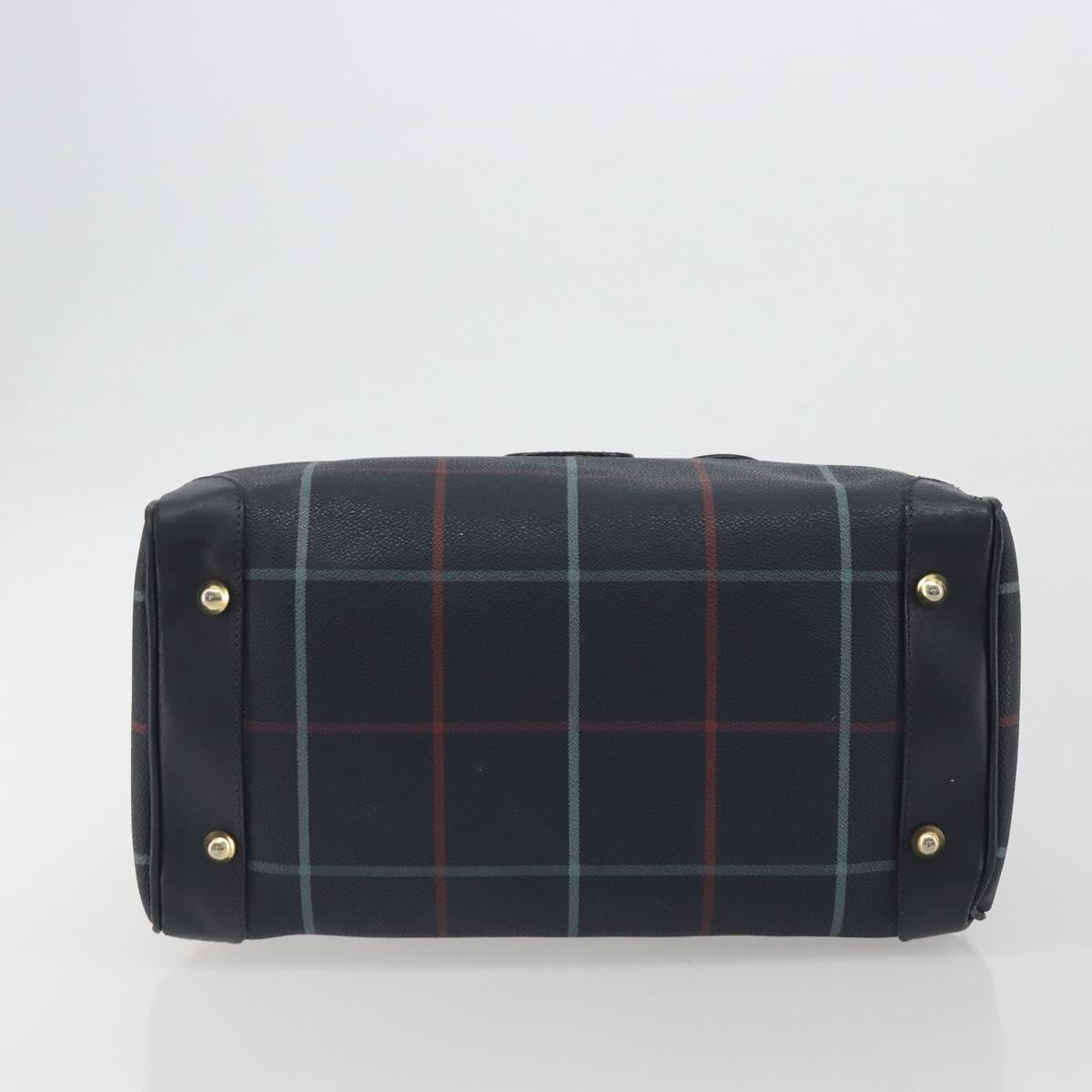 BURBERRY Mini Boston Bag PVC Navy Gold Auth mr2850